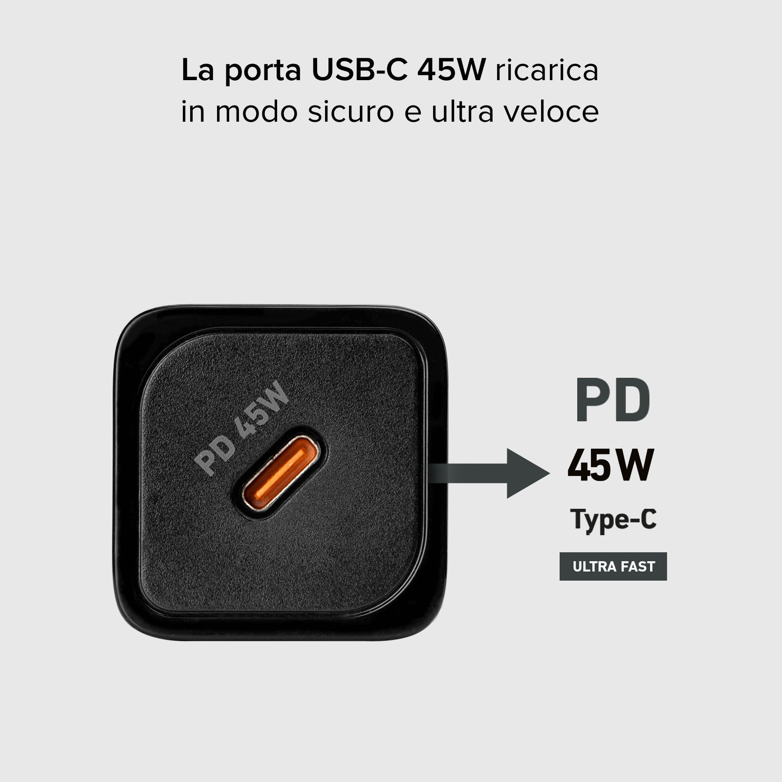 Caricabatterie da muro GaN, 1 uscita USB-C PD 45W