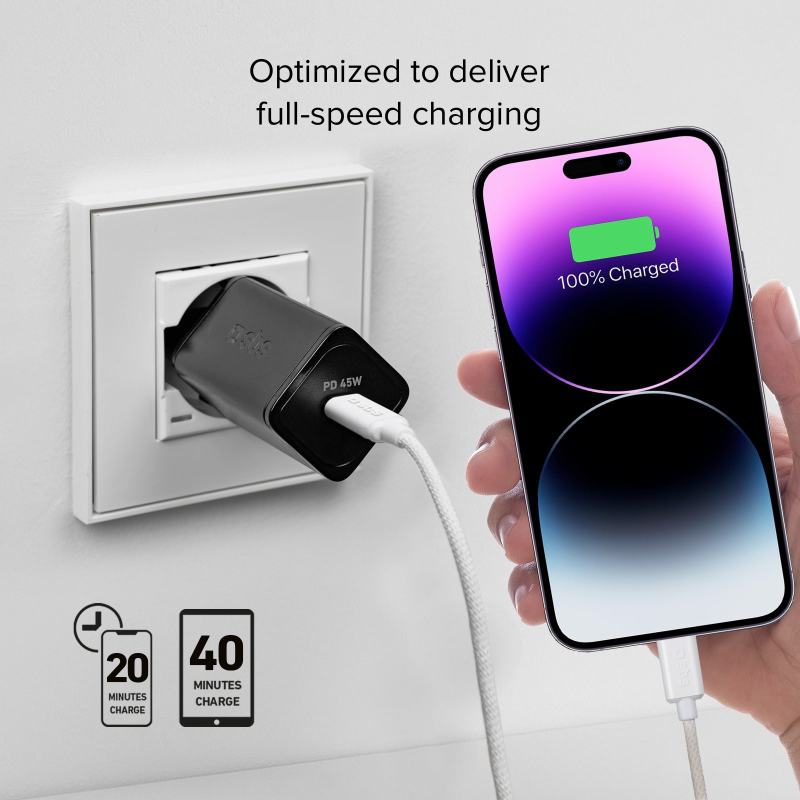 Cargador de pared GaN, 1 salida USB-C PD de 45 W
