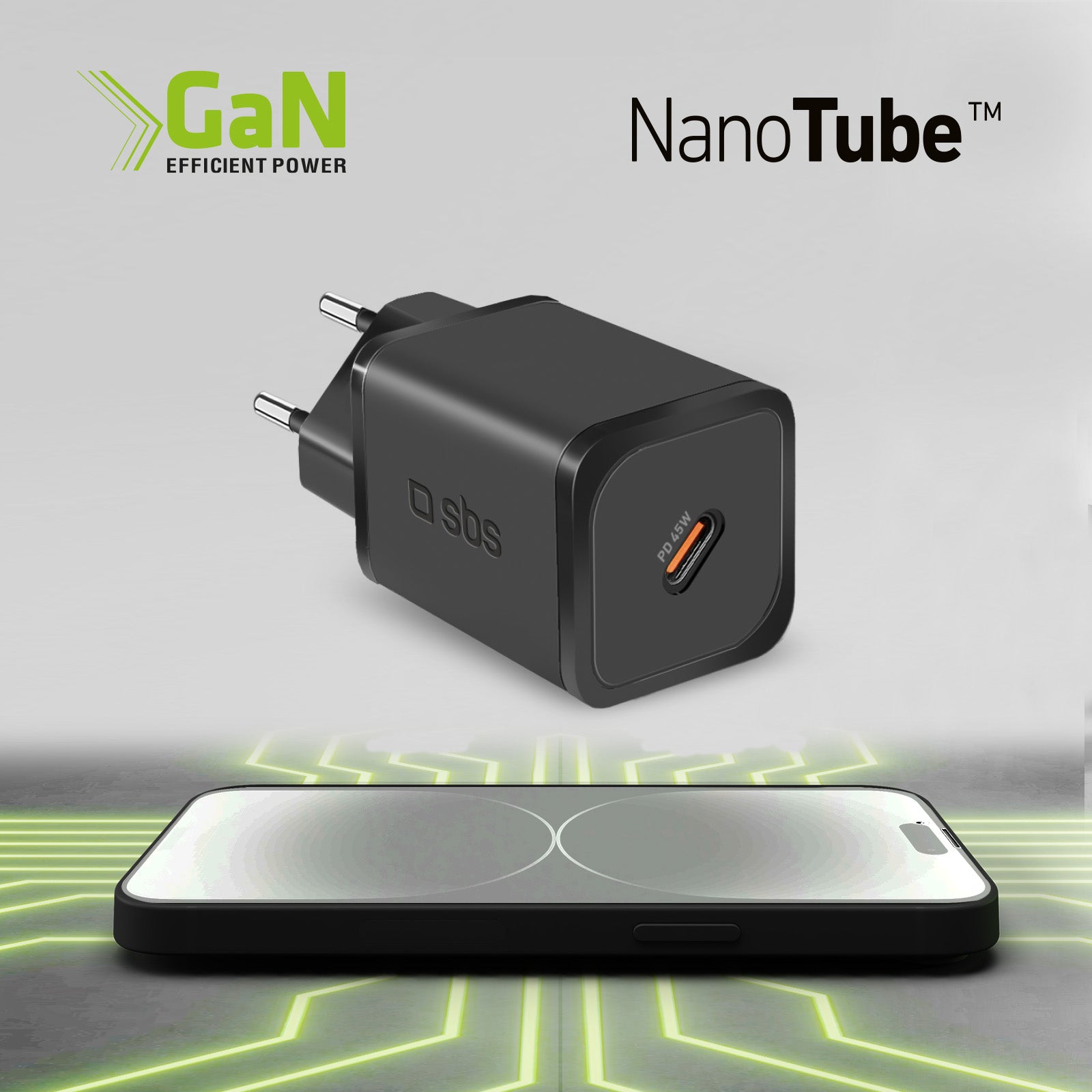 GaN Wall charger, 1 USB-C PD 45W output