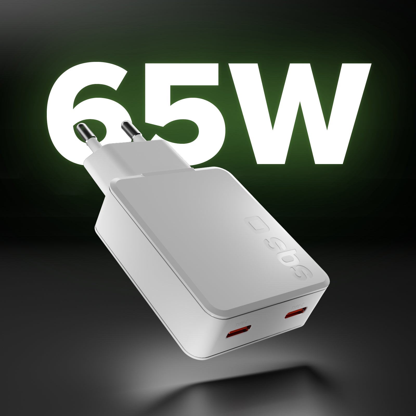 Ultra-slim 67 Watt GaN charger with two USB-C Power Delivery ports, European plug