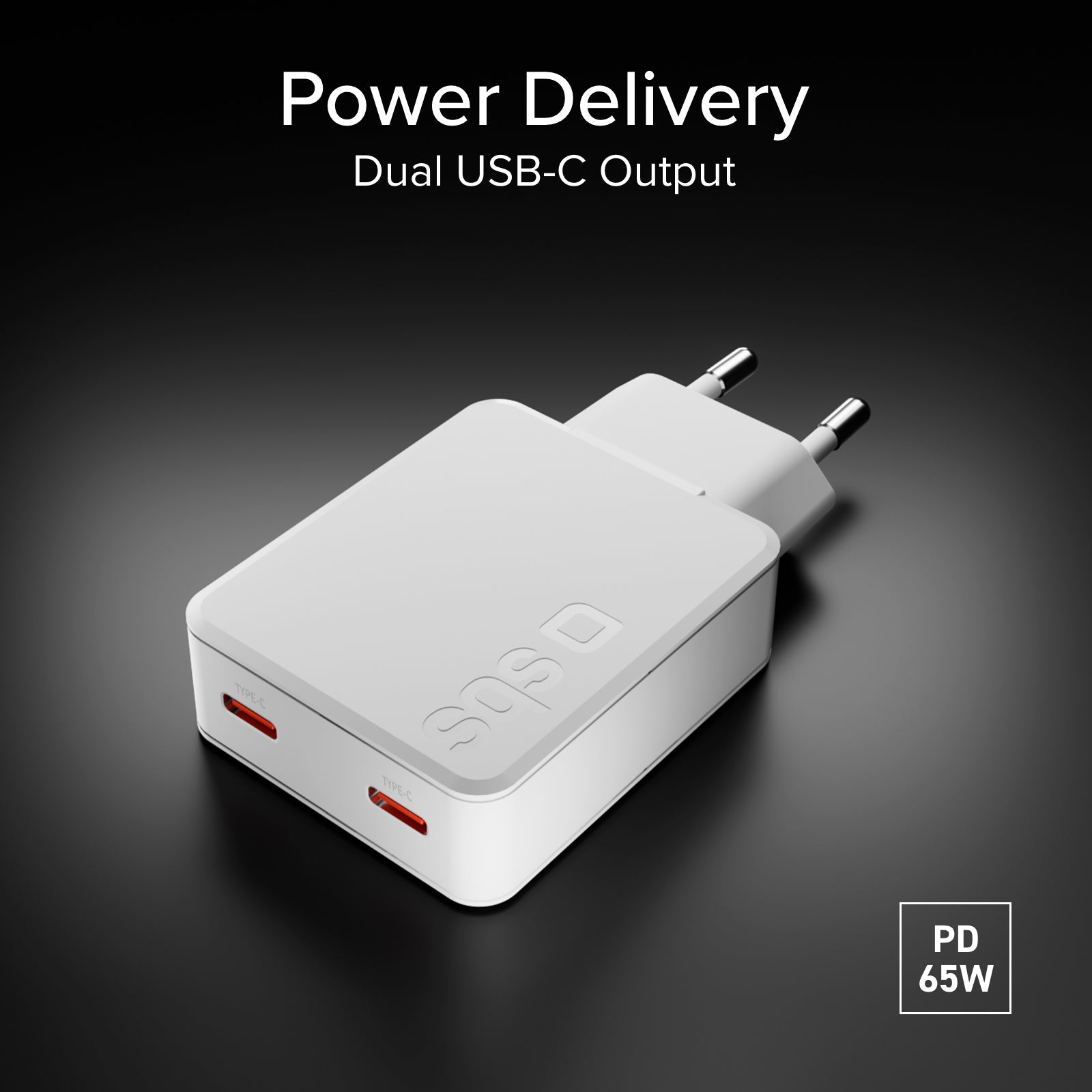 Ultra-slim 67 Watt GaN charger with two USB-C Power Delivery ports, European plug