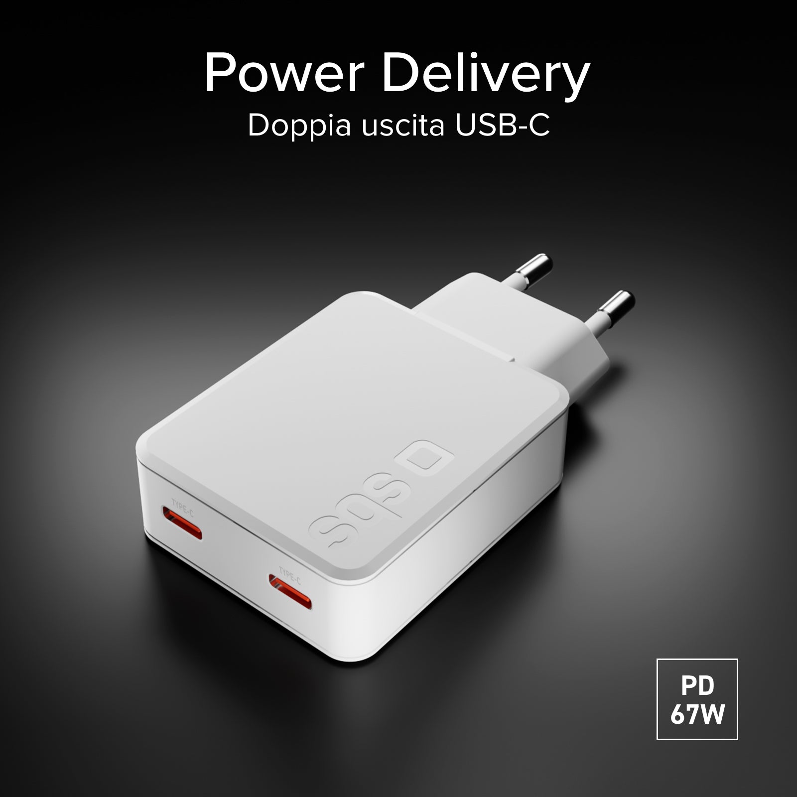 Ultra-slim 67 Watt GaN charger with two USB-C Power Delivery ports, European plug