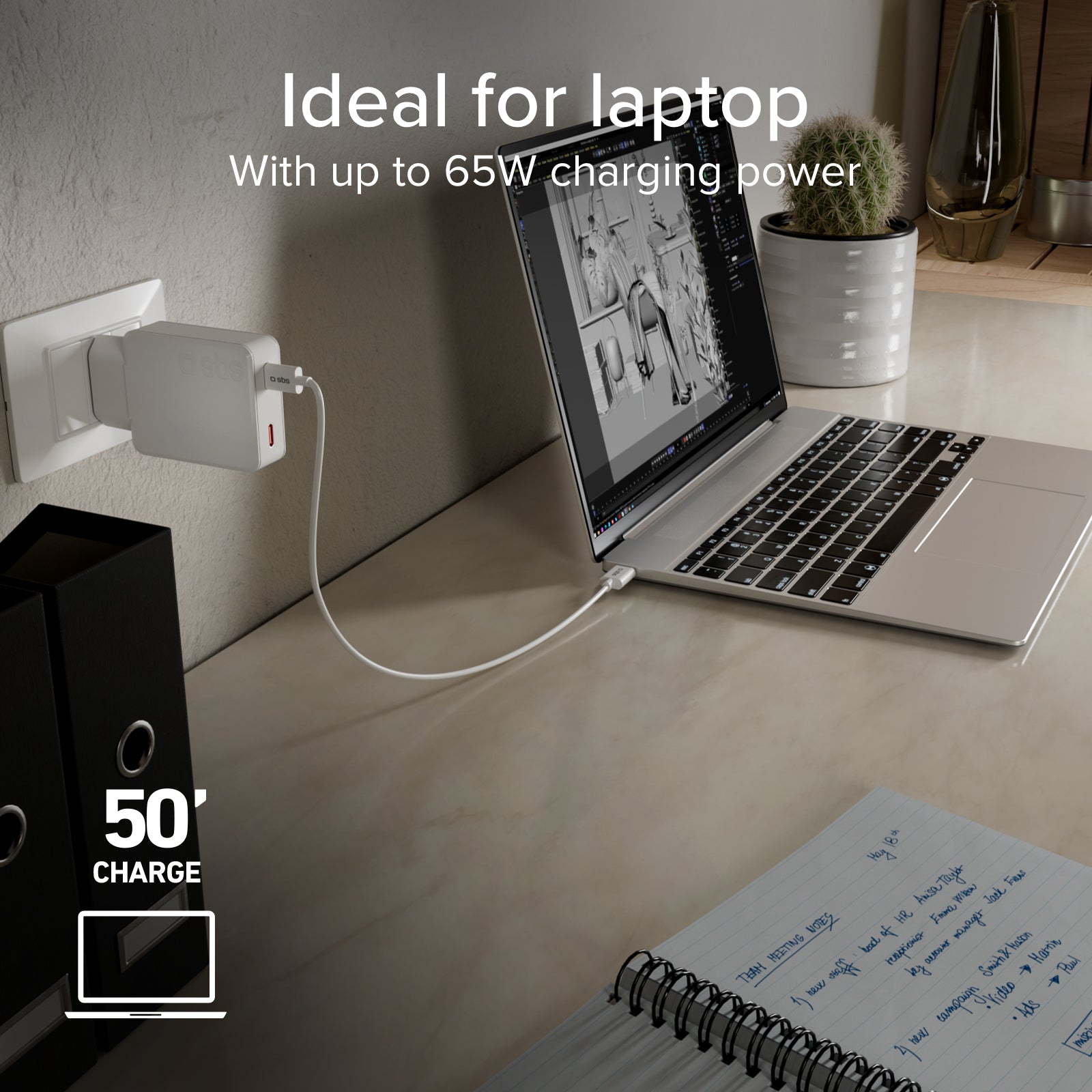 Ultra-slim 67 Watt GaN charger with two USB-C Power Delivery ports, European plug