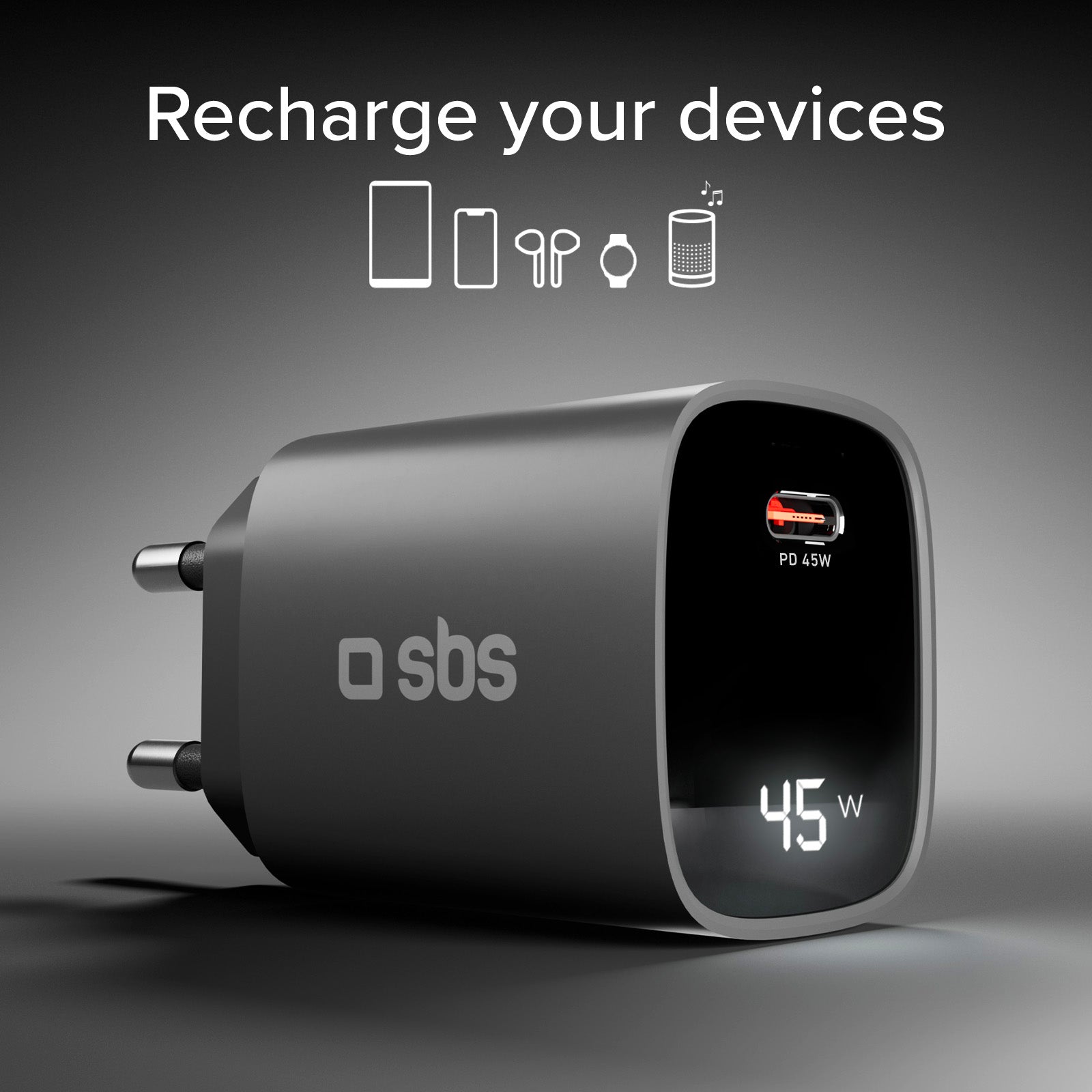 Caricatore caricabatterie 45 Watt con display integrato