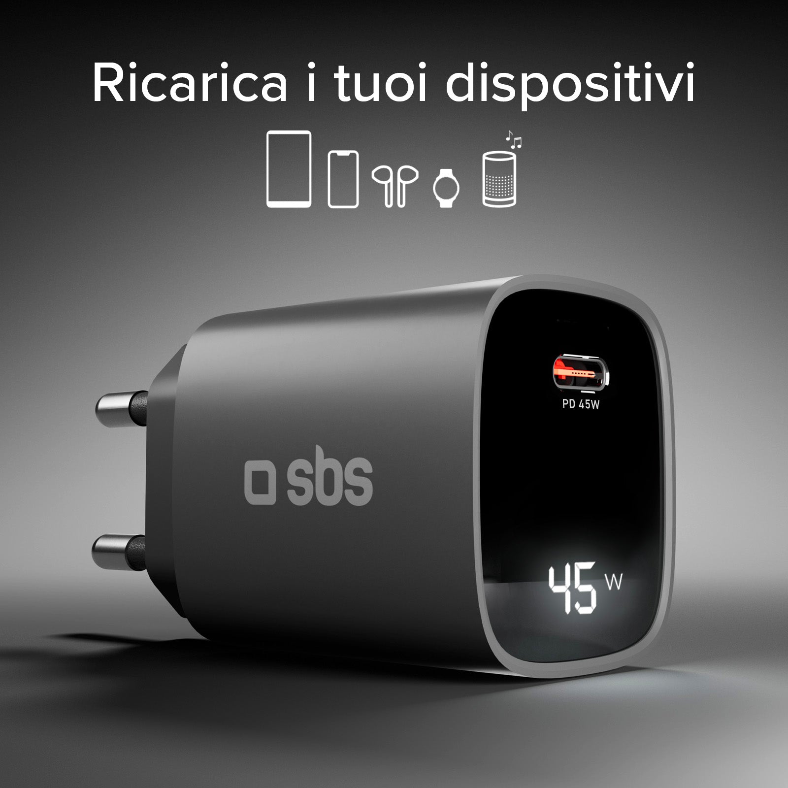Caricatore caricabatterie 45 Watt con display integrato