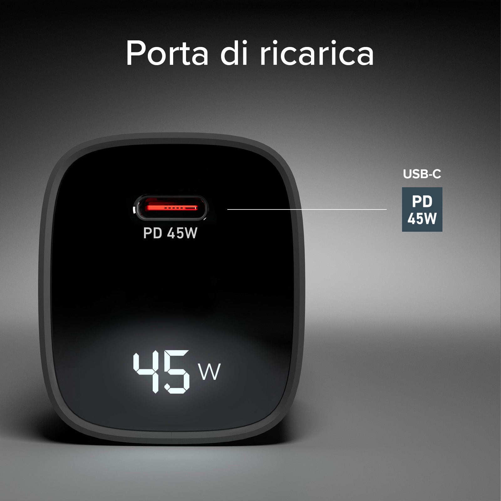 Caricatore caricabatterie 45 Watt con display integrato