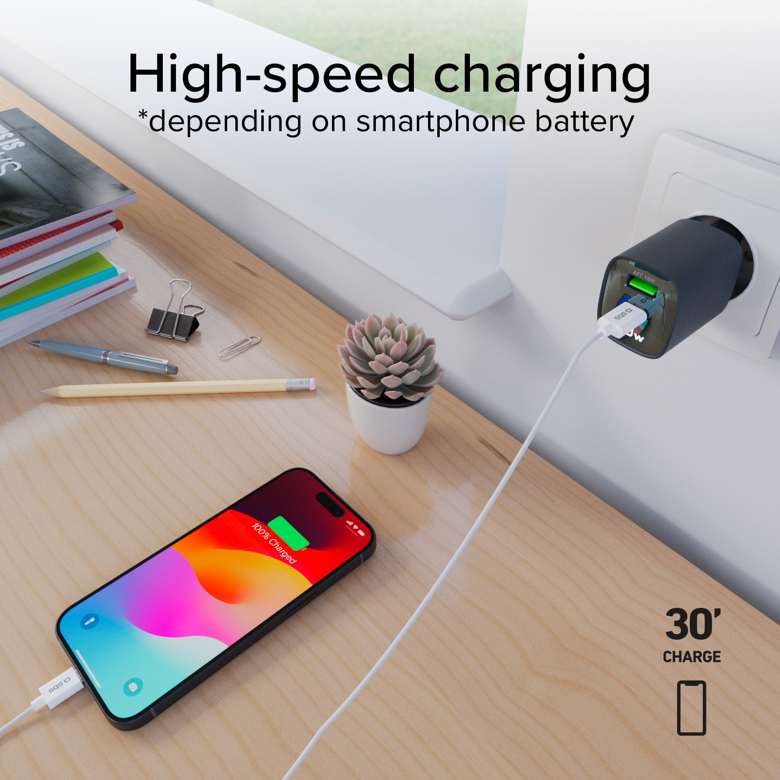 Cargador de pared con pantalla LCD, 1 salida USB-C PD de 30 W, 1 salida USB-A de 18 W