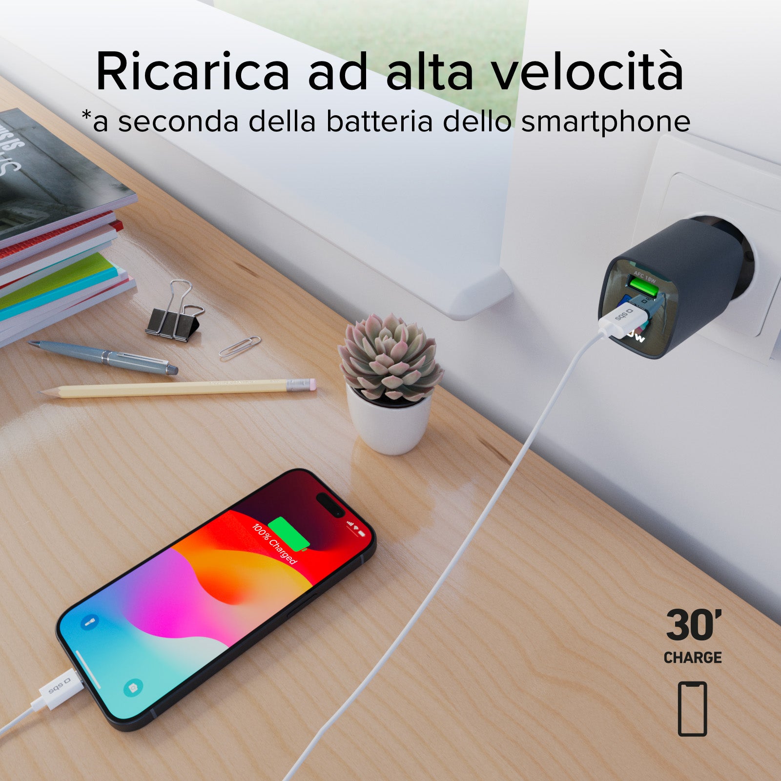 Cargador de pared con pantalla LCD, 1 salida USB-C PD de 30 W, 1 salida USB-A de 18 W