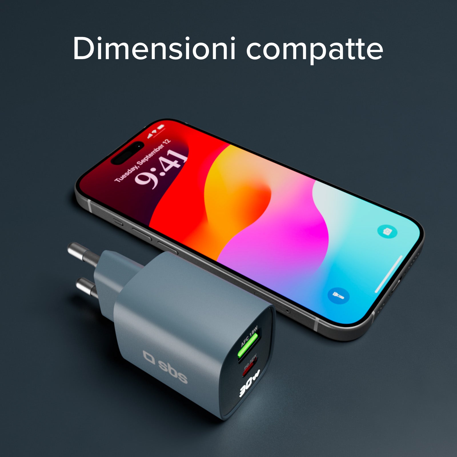 Caricabatterie da muro, schermo LCD, 1 uscita USB-C PD 30W, 1 uscita USB-A 18W