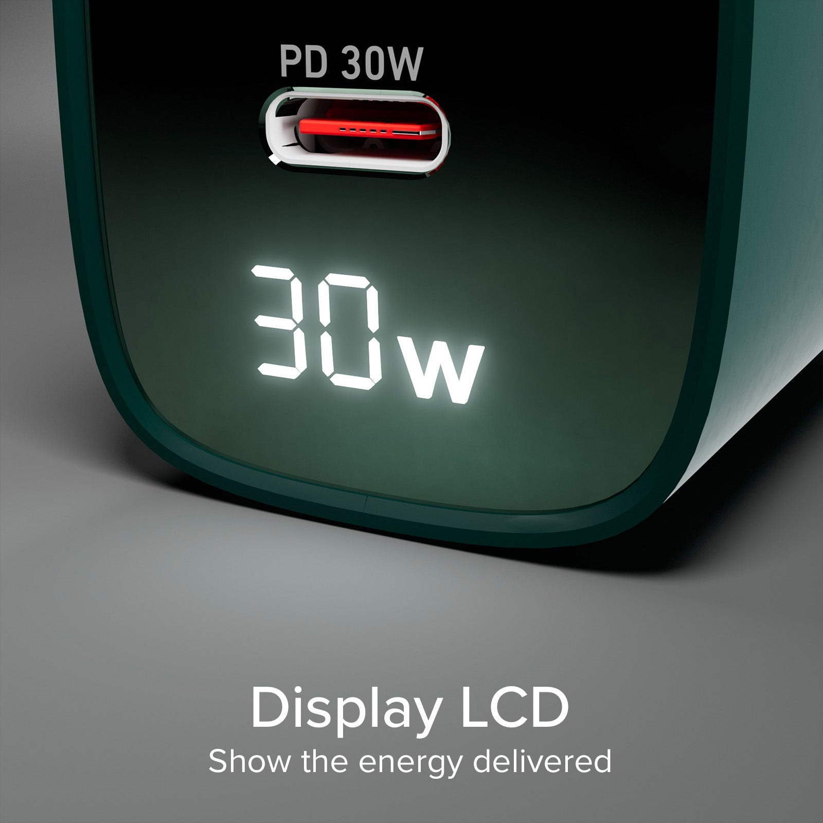 Cargador de pared con pantalla LCD, 1 salida USB-C PD de 30 W, 1 salida USB-A de 18 W