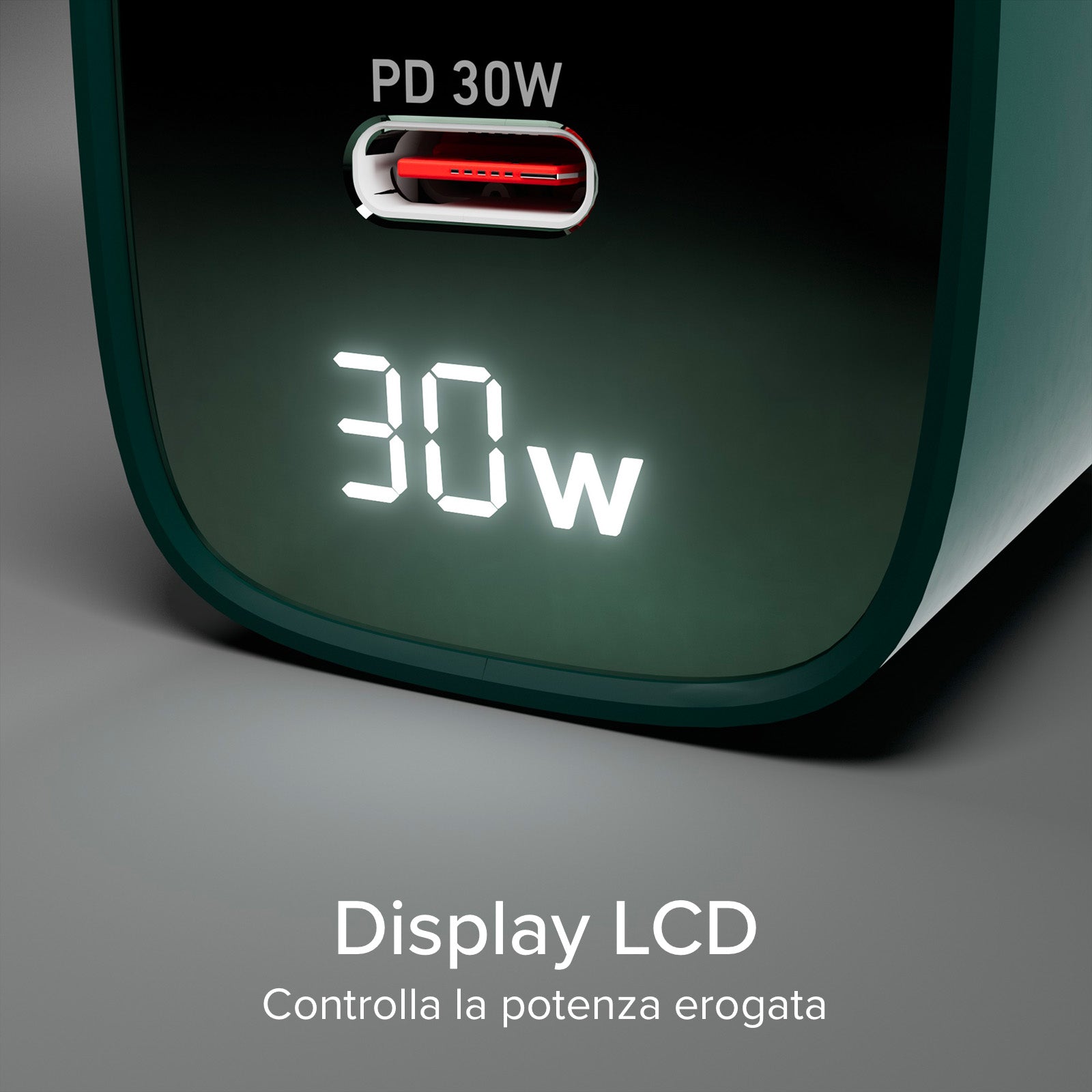 Cargador de pared con pantalla LCD, 1 salida USB-C PD de 30 W, 1 salida USB-A de 18 W