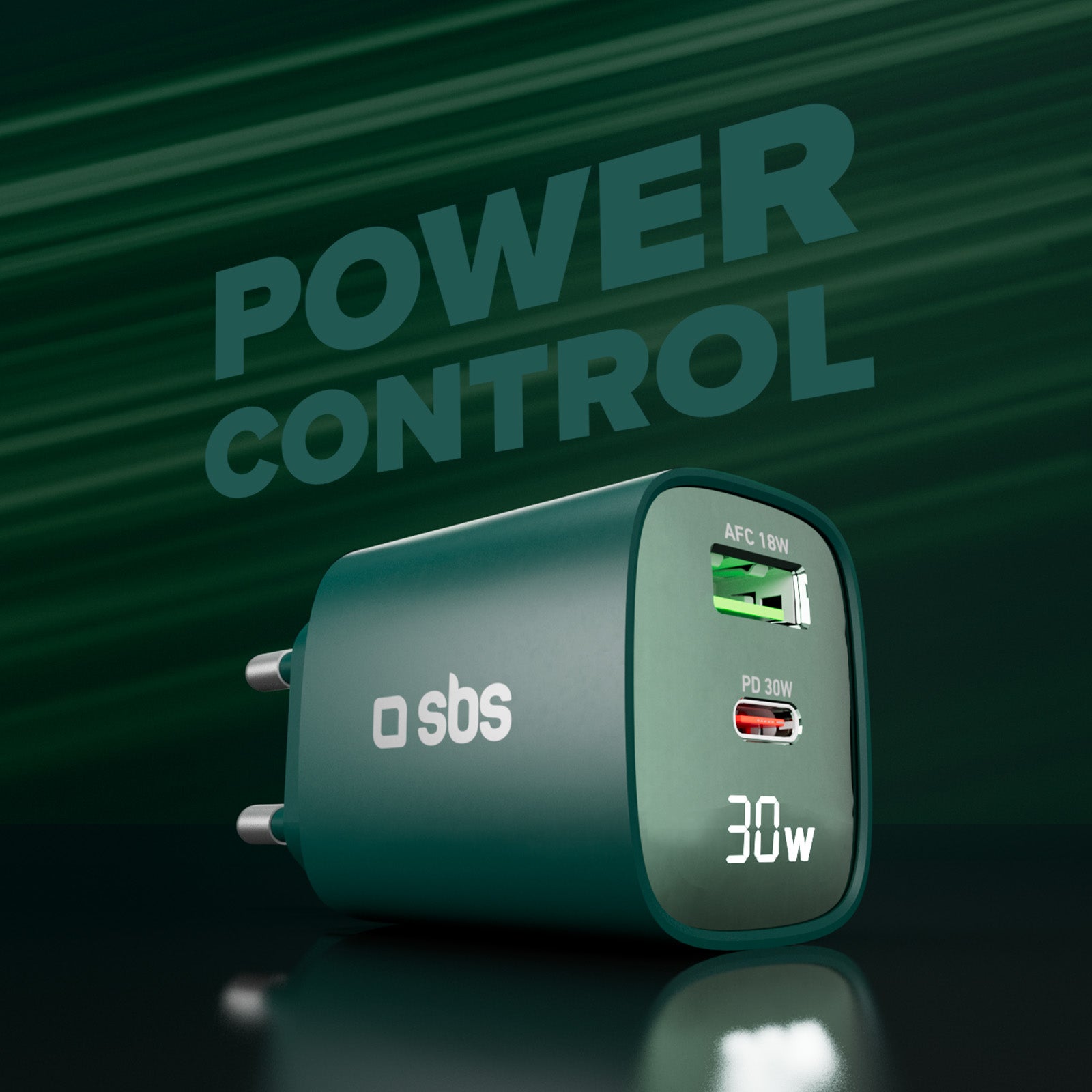 Cargador de pared con pantalla LCD, 1 salida USB-C PD de 30 W, 1 salida USB-A de 18 W