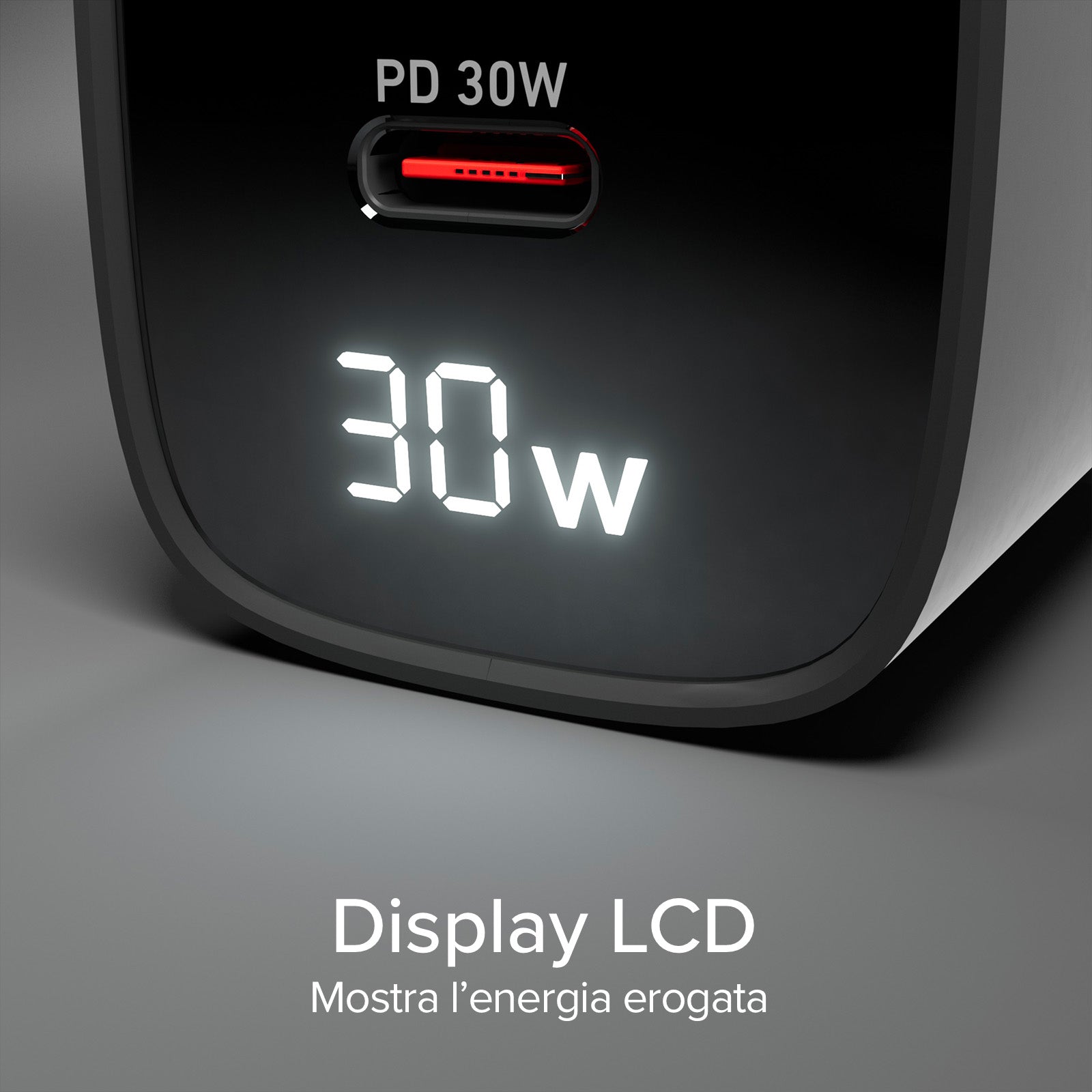 Cargador de pared con pantalla LCD, 1 salida USB-C PD de 30 W, 1 salida USB-A de 18 W