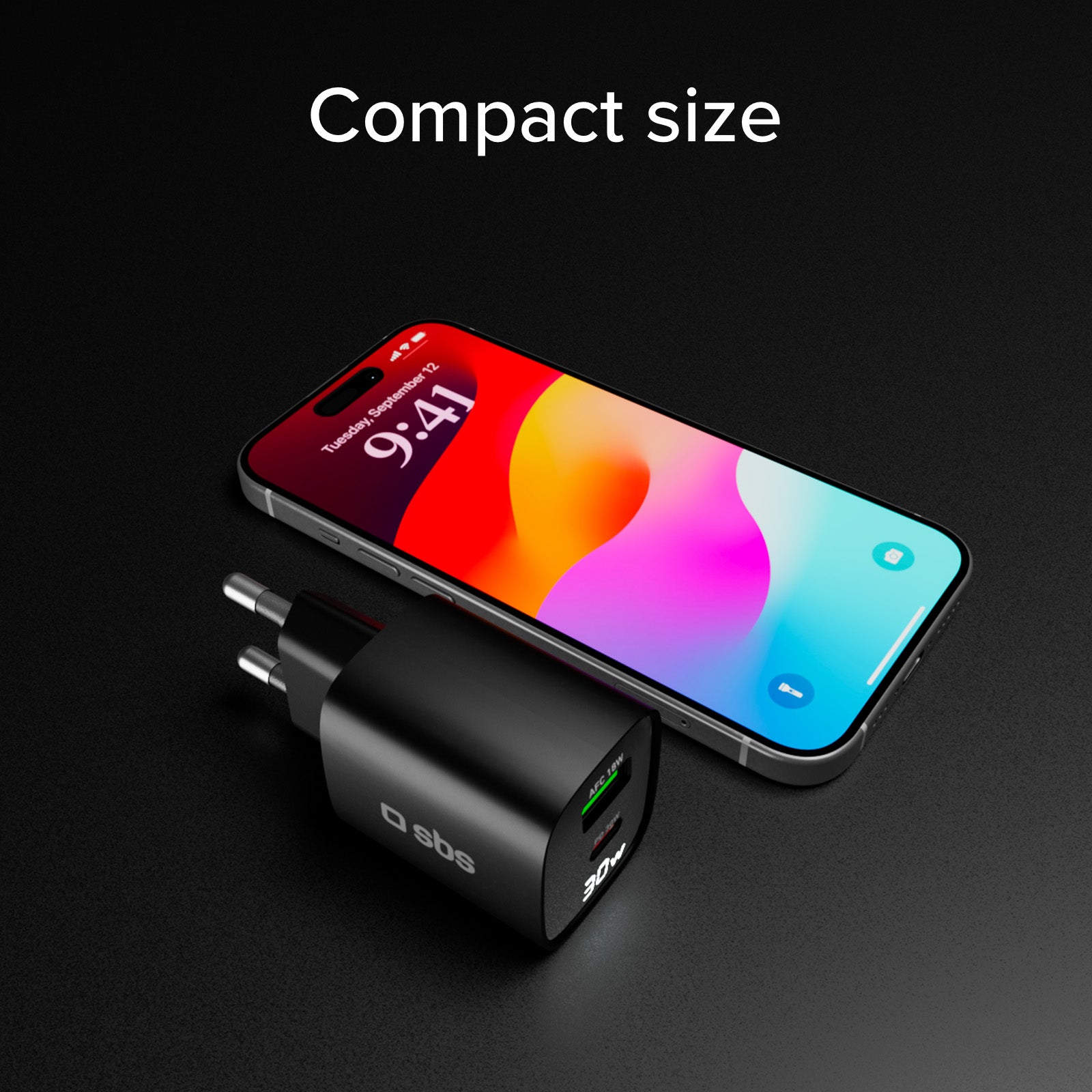 Cargador de pared con pantalla LCD, 1 salida USB-C PD de 30 W, 1 salida USB-A de 18 W