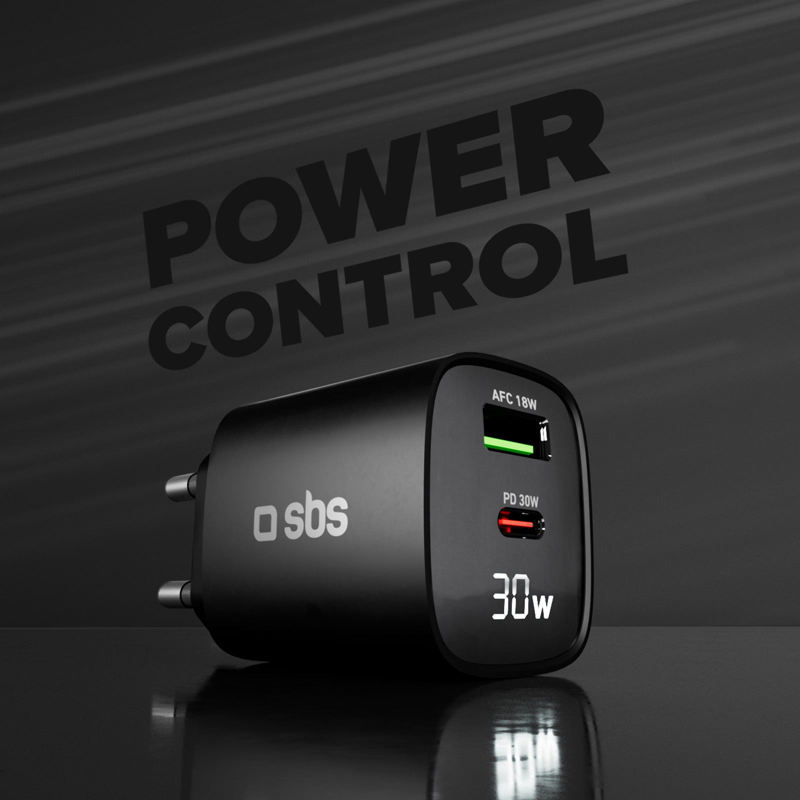 Cargador de pared con pantalla LCD, 1 salida USB-C PD de 30 W, 1 salida USB-A de 18 W