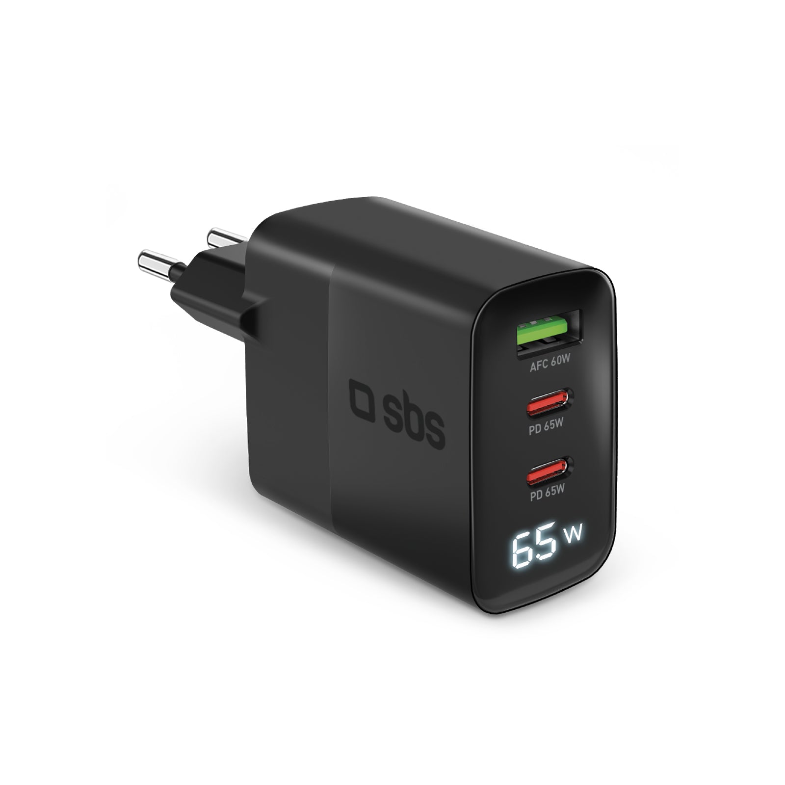Caricabatterie 65W, display LCD, 2 Uscite USB-C PD, 1 USB-A Adaptive Fast Charge