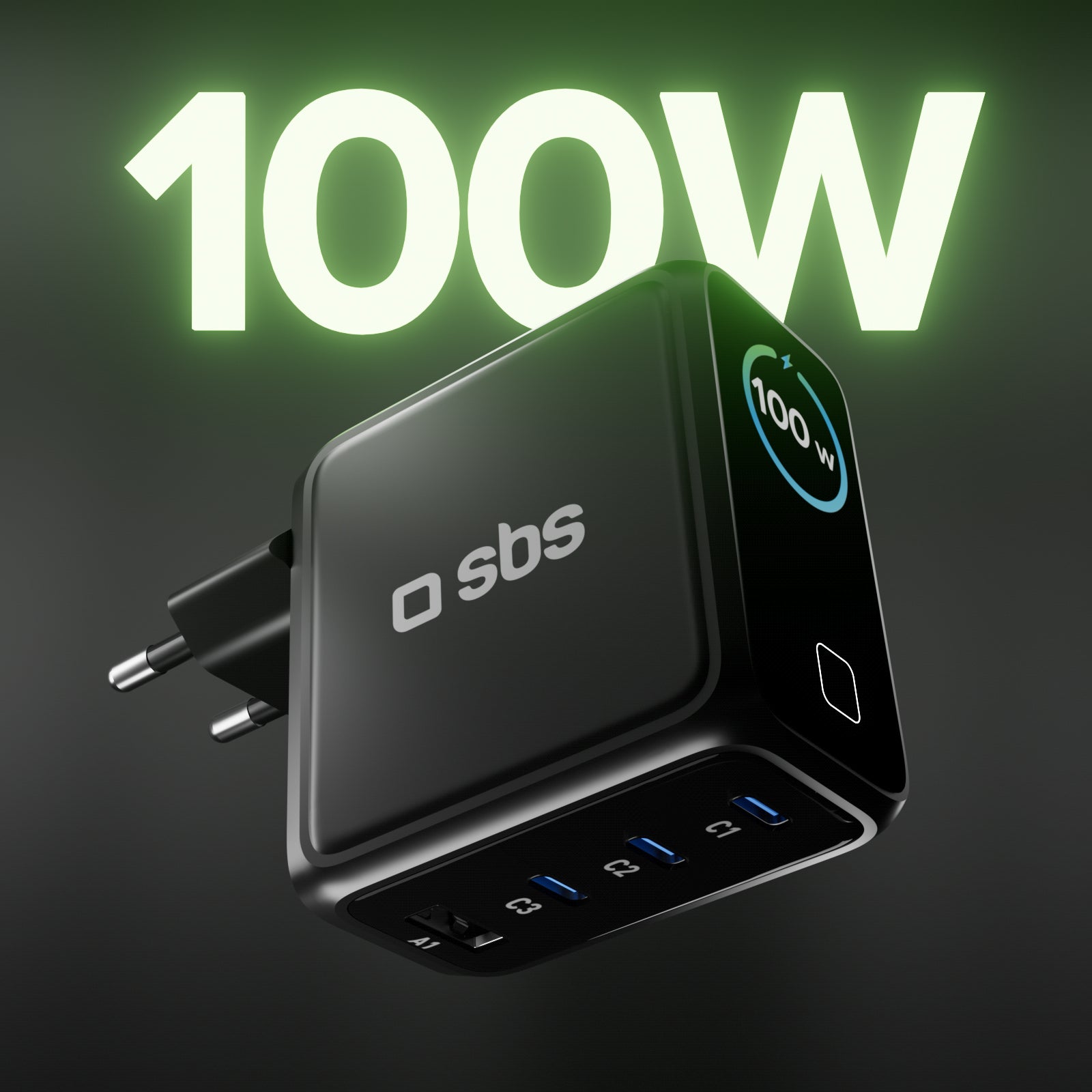 Caricatore USB-C da 100 W con display TFT e 4 porte per una ricarica veloce di smartphone, tablet e laptop