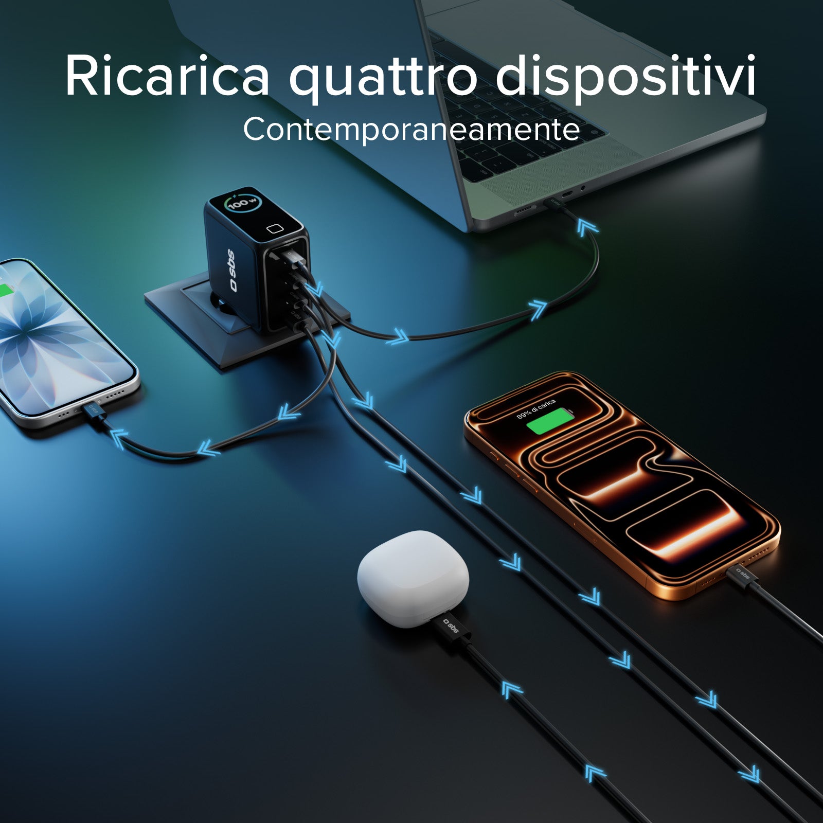 100-W-USB-C-Ladegerät mit TFT-Display und 4 Ports für schnelles Laden von Smartphones, Tablets und Laptops