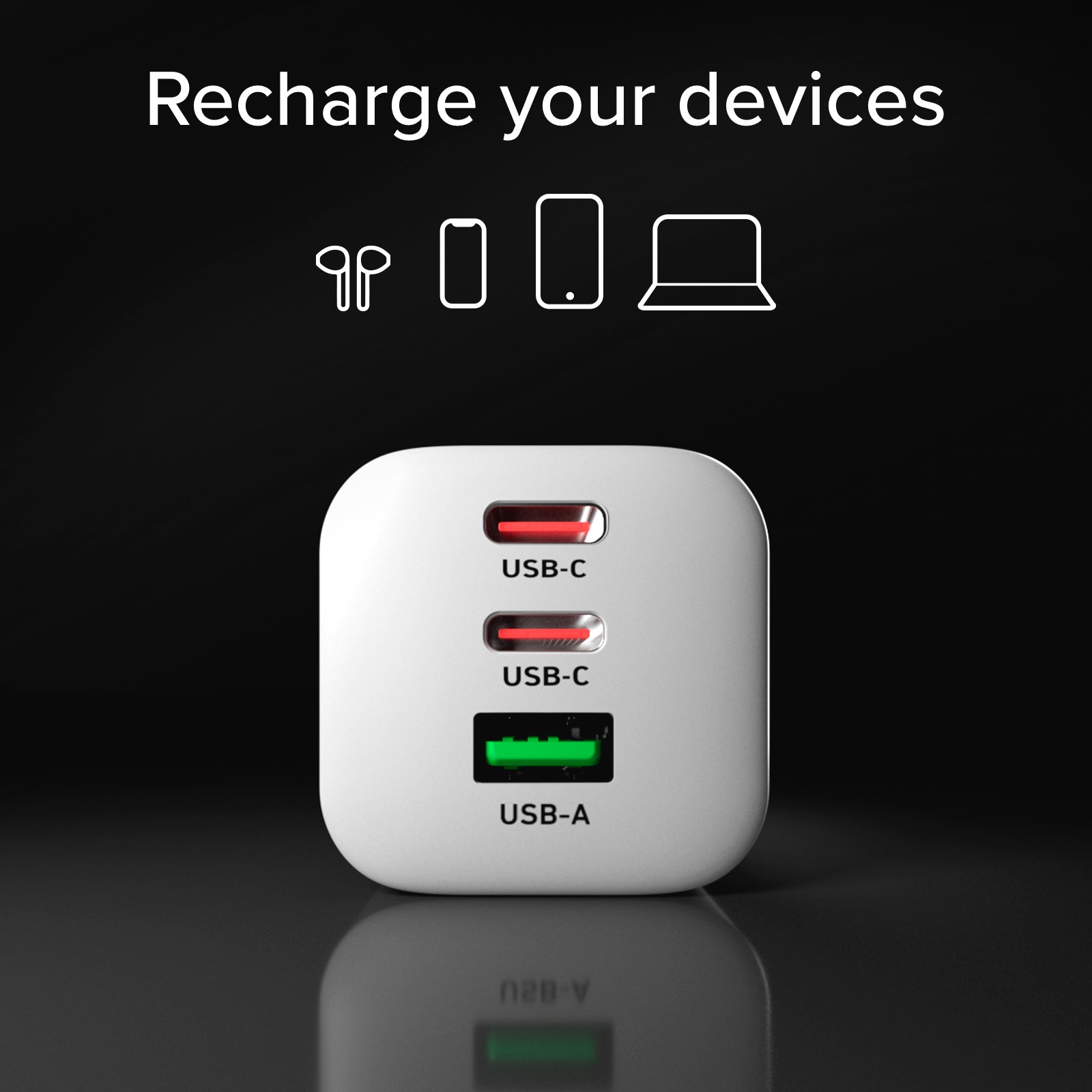 Caricatore 65W GaN con 2 USB‑C e USB‑A