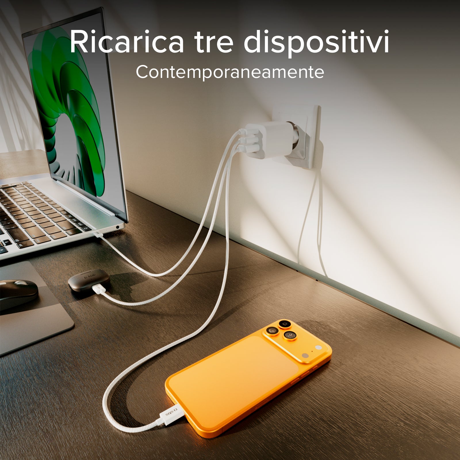 Caricatore 65W GaN con 2 USB‑C e USB‑A