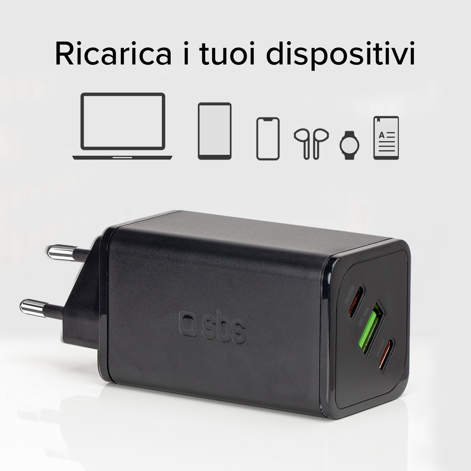 Caricatore caricabatterie GaN da 65 Watt con Power Delivery (PD)