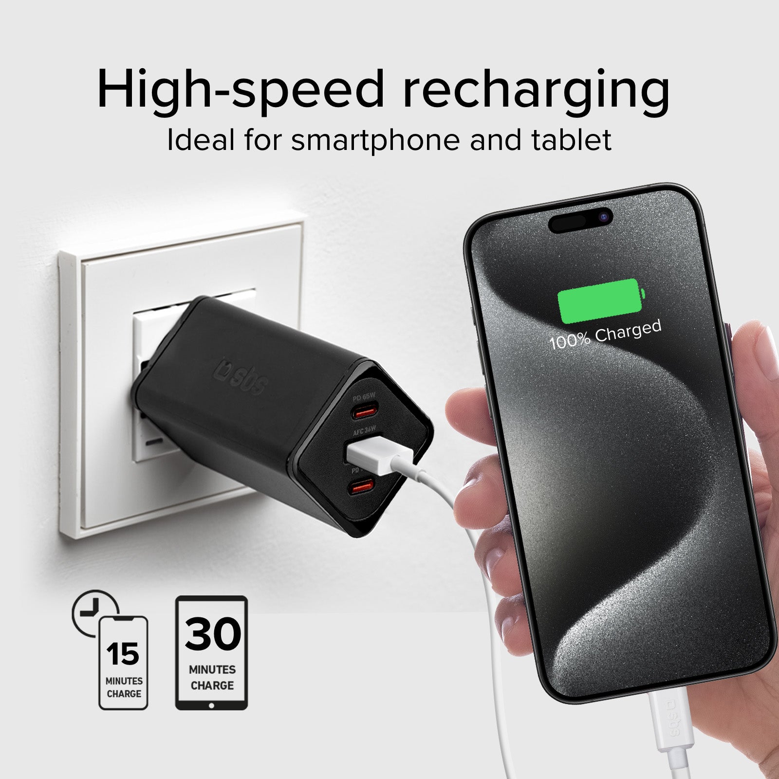 Cargador de batería GaN de 65 vatios con Power Delivery (PD)