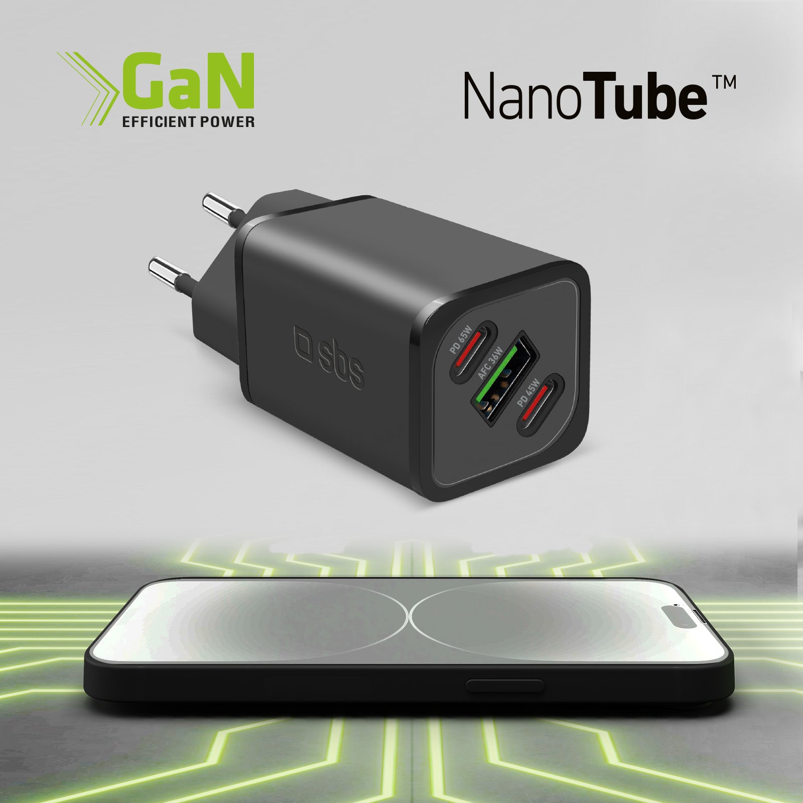 Caricatore caricabatterie GaN da 65 Watt con Power Delivery (PD)