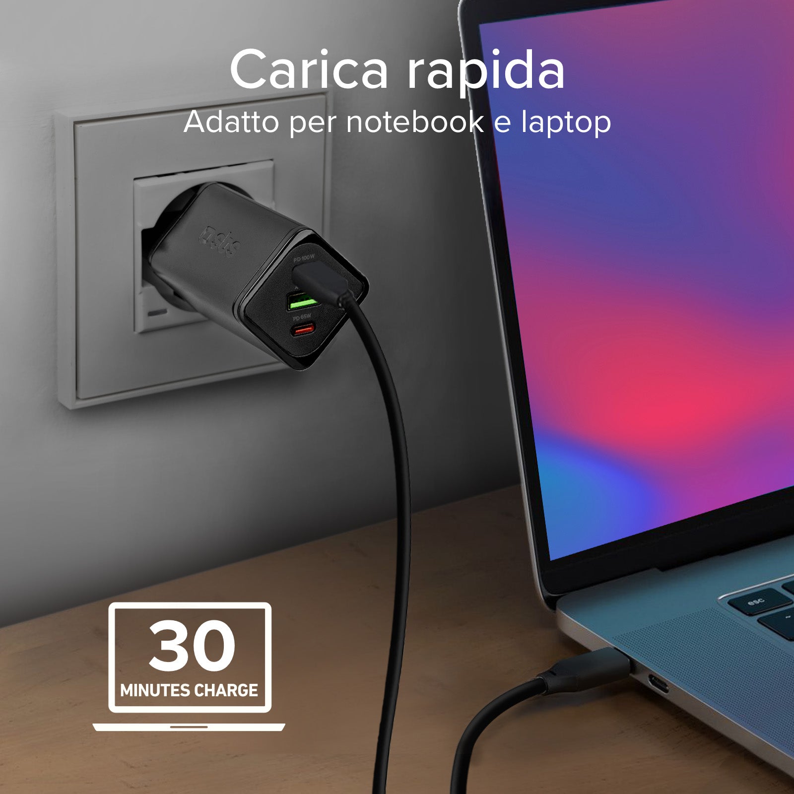 Caricatore caricabatterie GaN da 100 Watt con Power Delivery (PD)