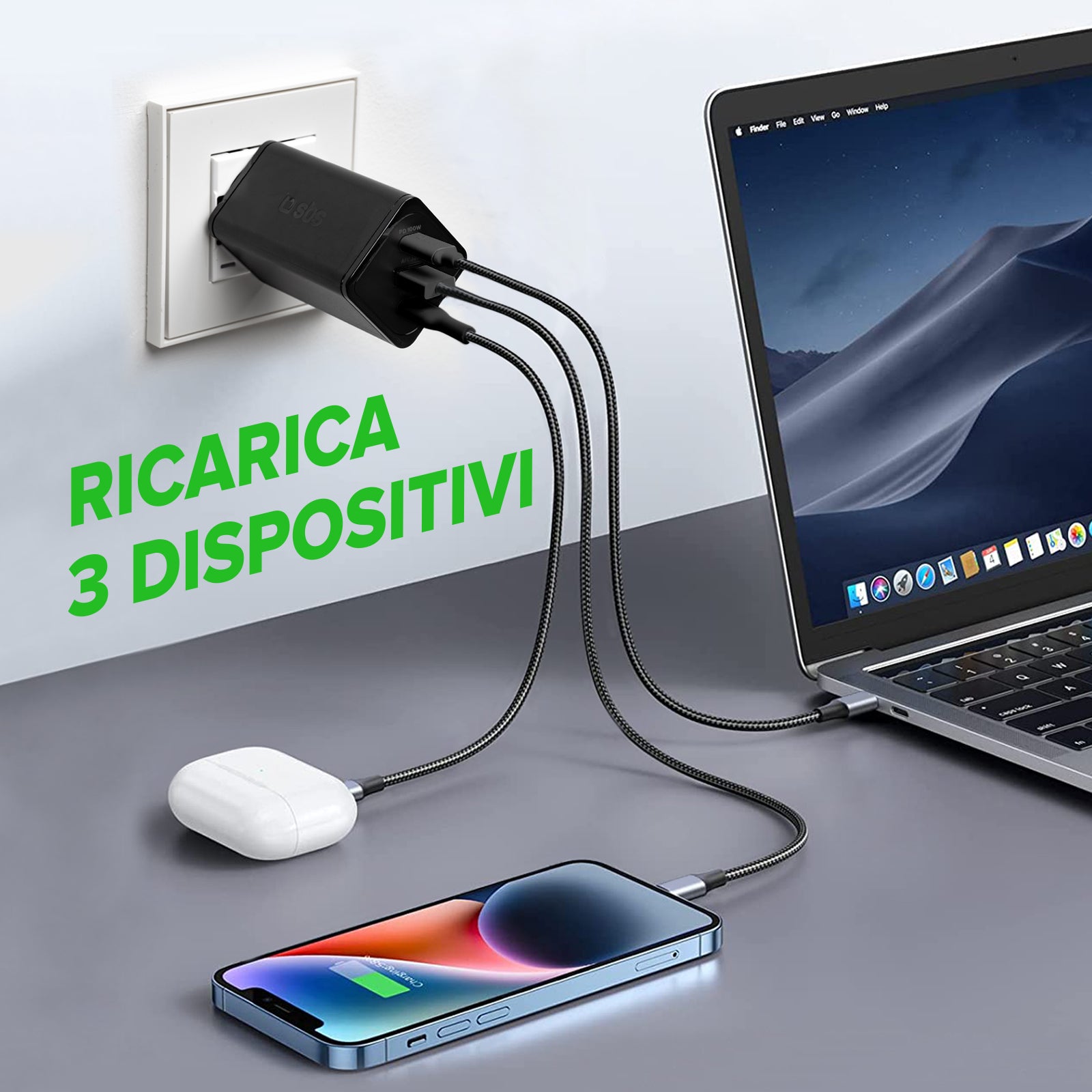 Caricatore caricabatterie GaN da 100 Watt con Power Delivery (PD)