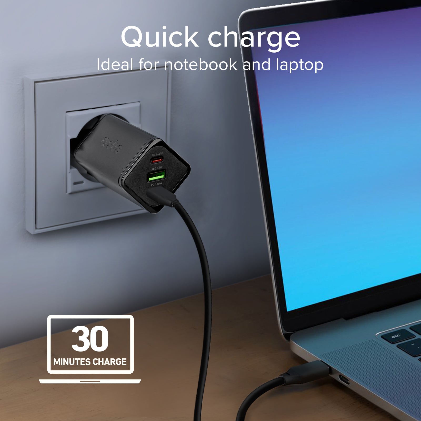 Chargeur de batterie GaN de 140 watts avec Power Delivery (PD)