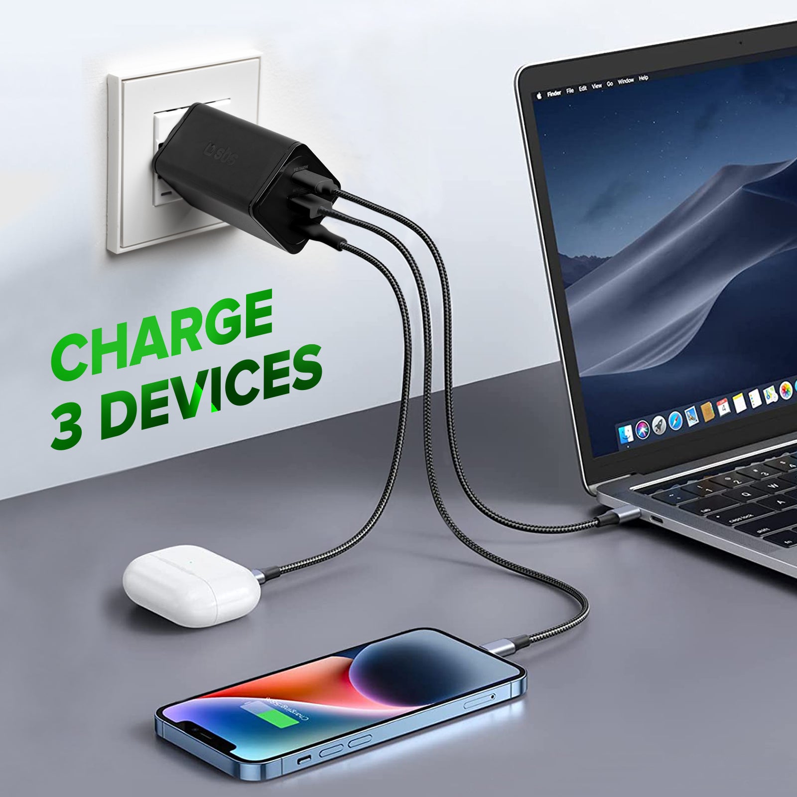 Chargeur de batterie GaN de 140 watts avec Power Delivery (PD)