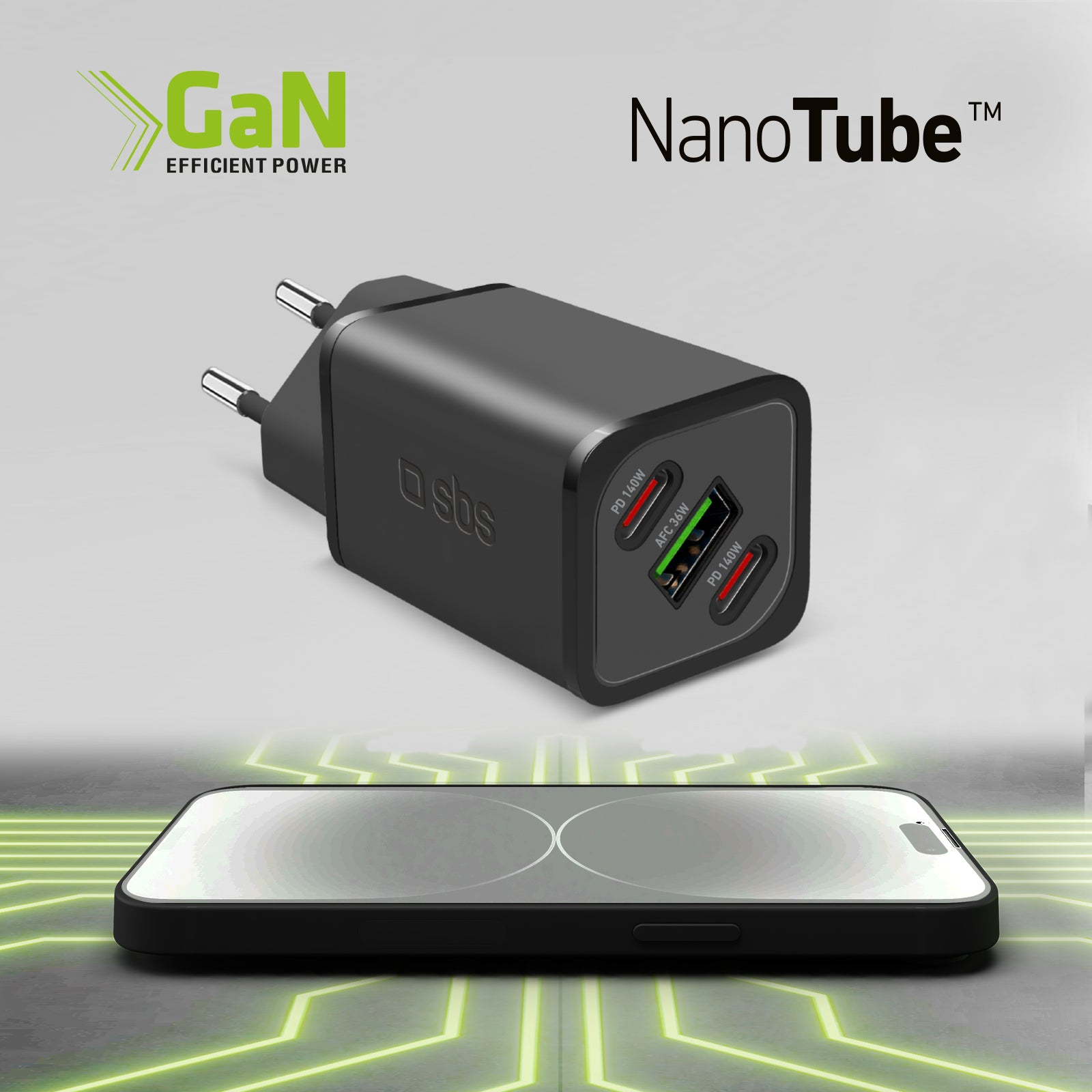 Chargeur de batterie GaN de 140 watts avec Power Delivery (PD)