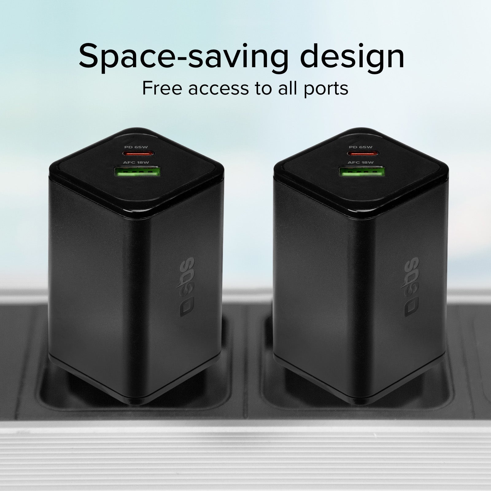 Caricabatterie da parete GaN 65 Watt, 1 USB-C PD, 1 USB-A Adaptive Fast Charge