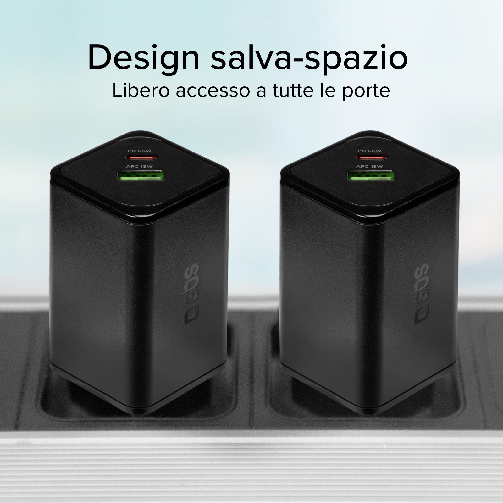 Caricabatterie da parete GaN 65 Watt, 1 USB-C PD, 1 USB-A Adaptive Fast Charge