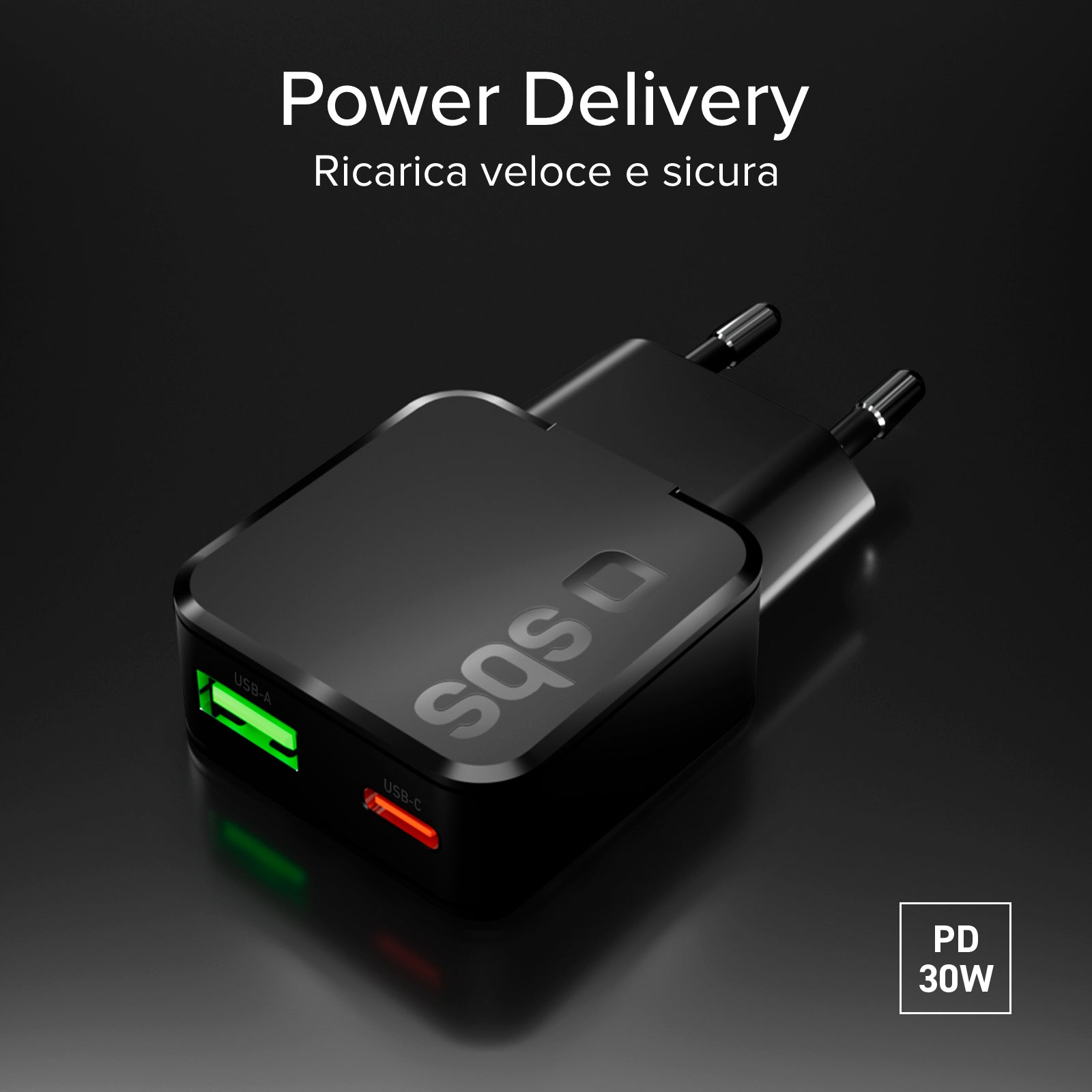 Caricatore da muro 30W Ultra Slim con doppia porta USB-C e USB-A