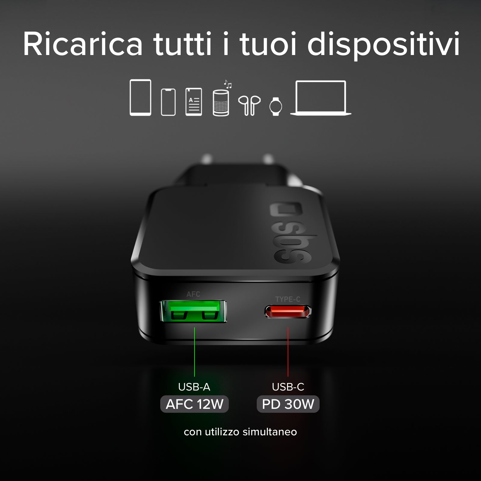 Caricatore da muro 45w USB-C Ultra Slim con doppia porta