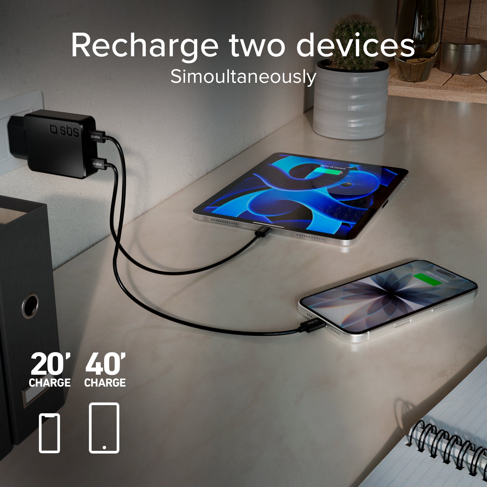 Caricatore da muro 45w USB-C Ultra Slim con doppia porta