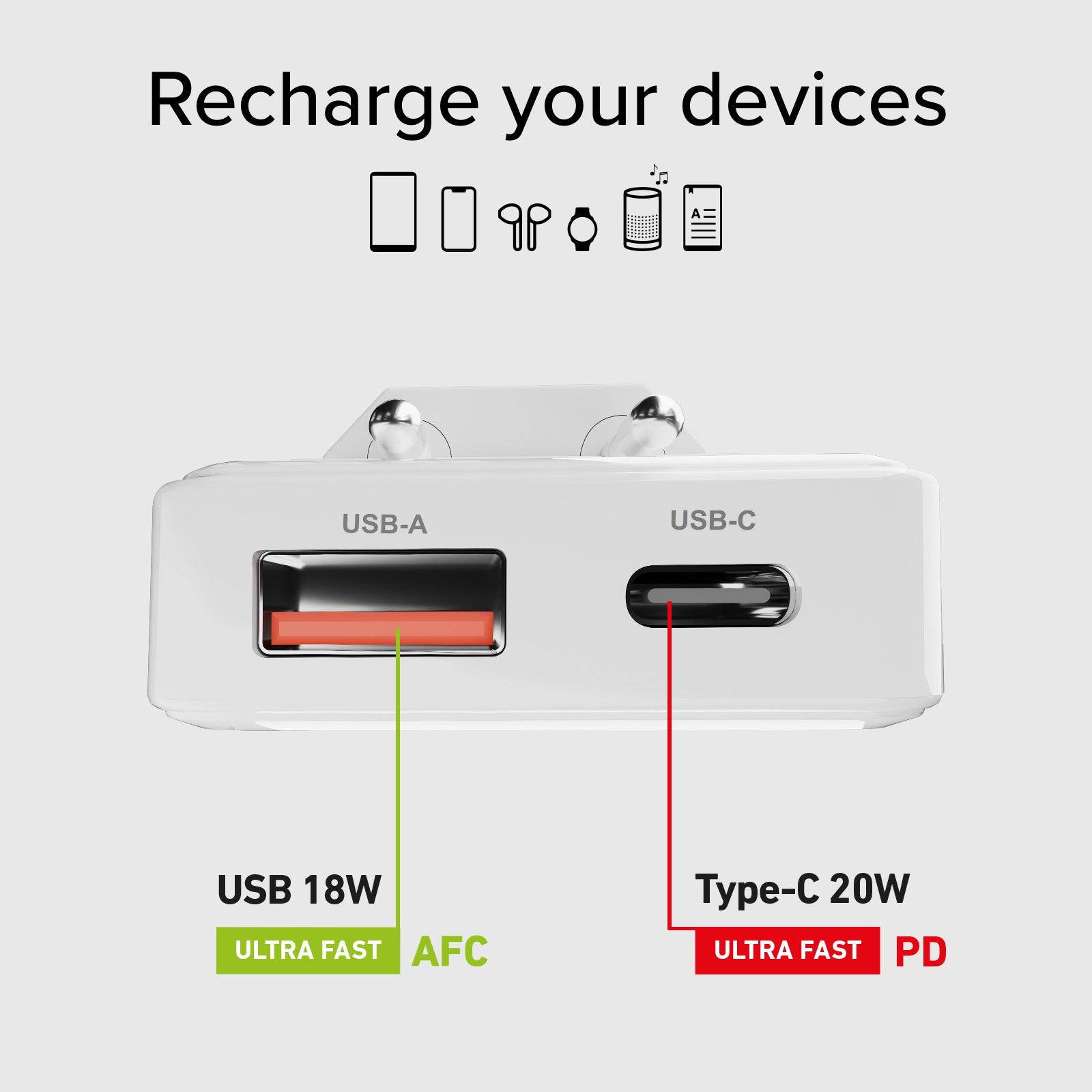 Caricatore da parete Flexi Wall Charger 20W con spina pieghevole