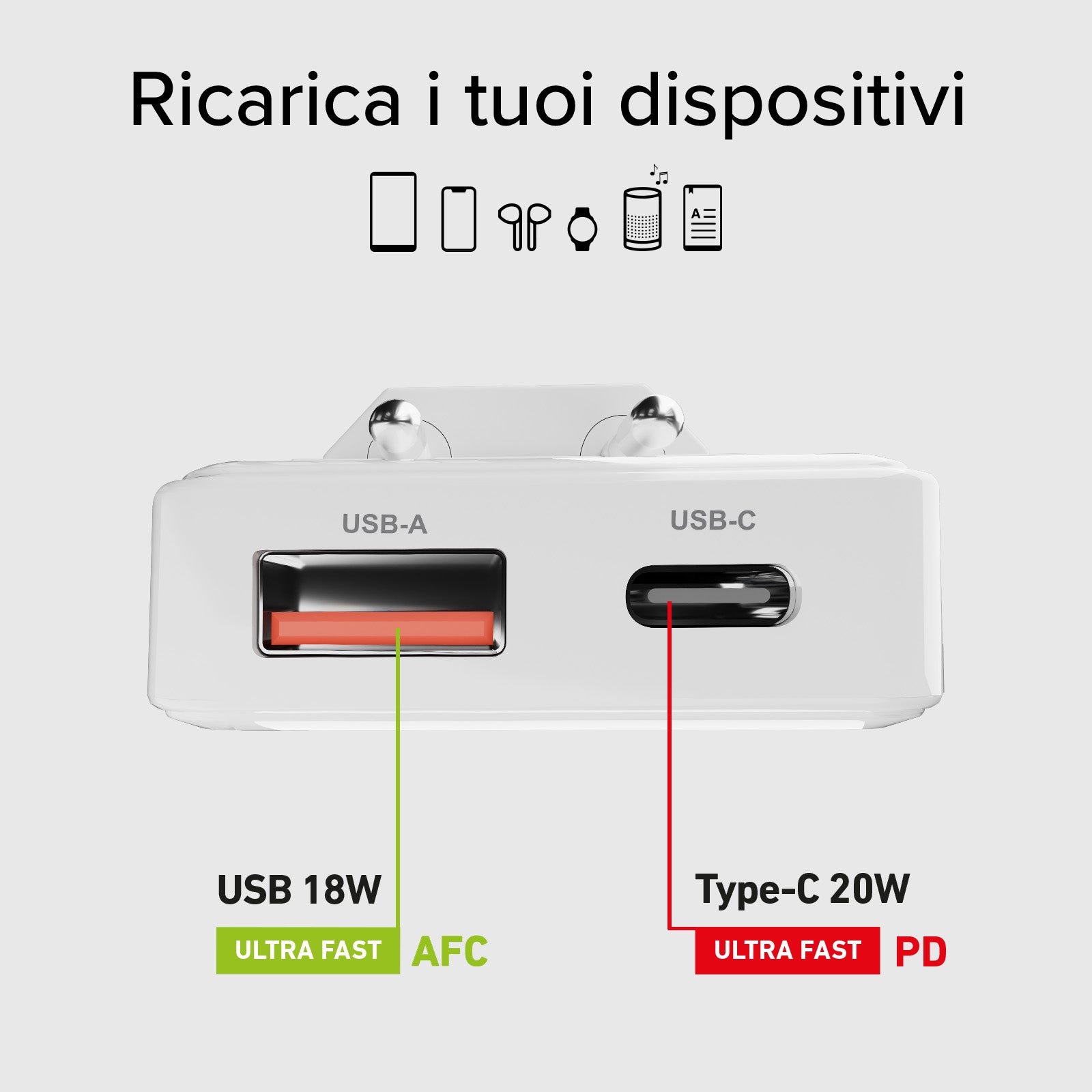Caricatore da parete Flexi Wall Charger 20W con spina pieghevole