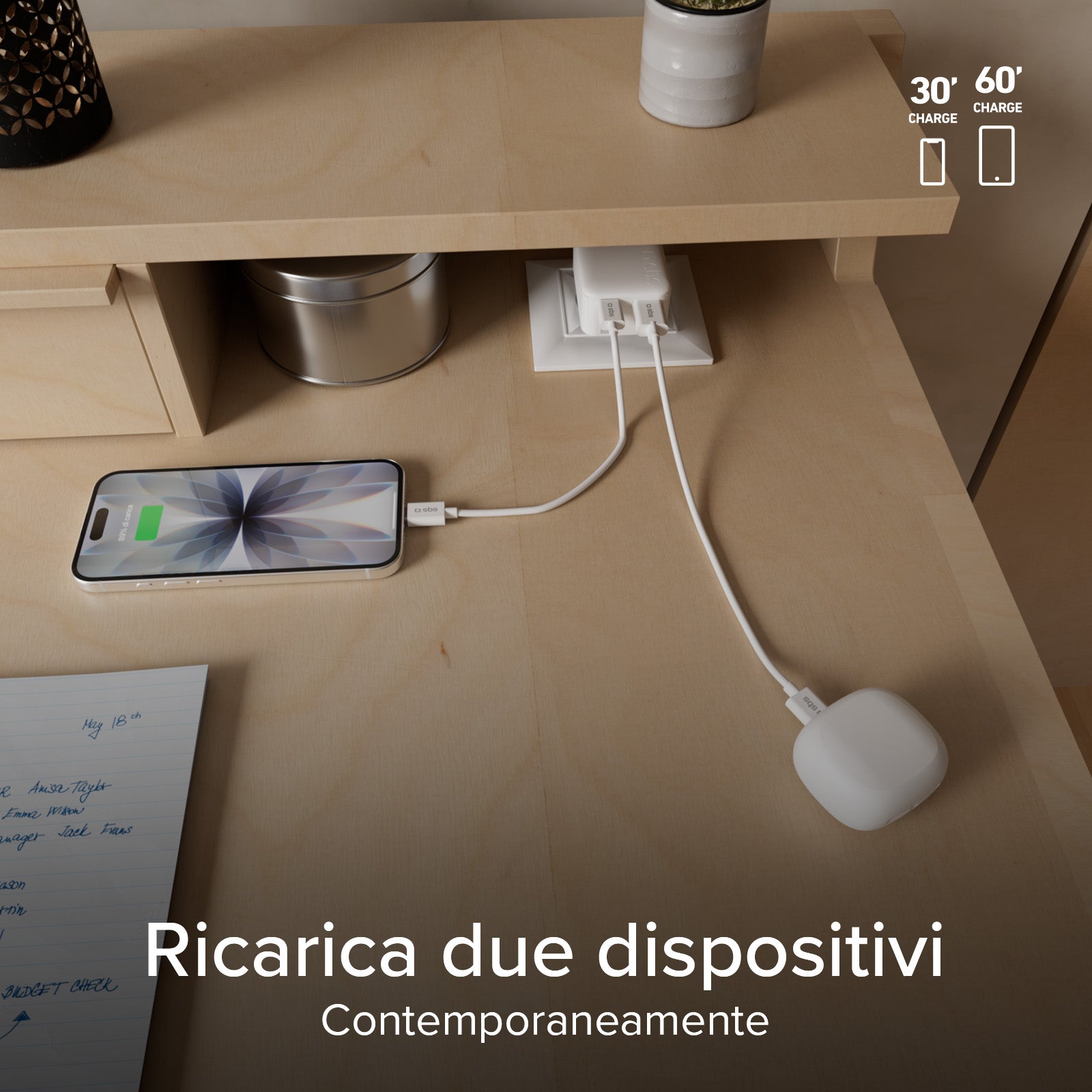 Caricatore da parete Flexi Wall Charger 30W con spina pieghevole