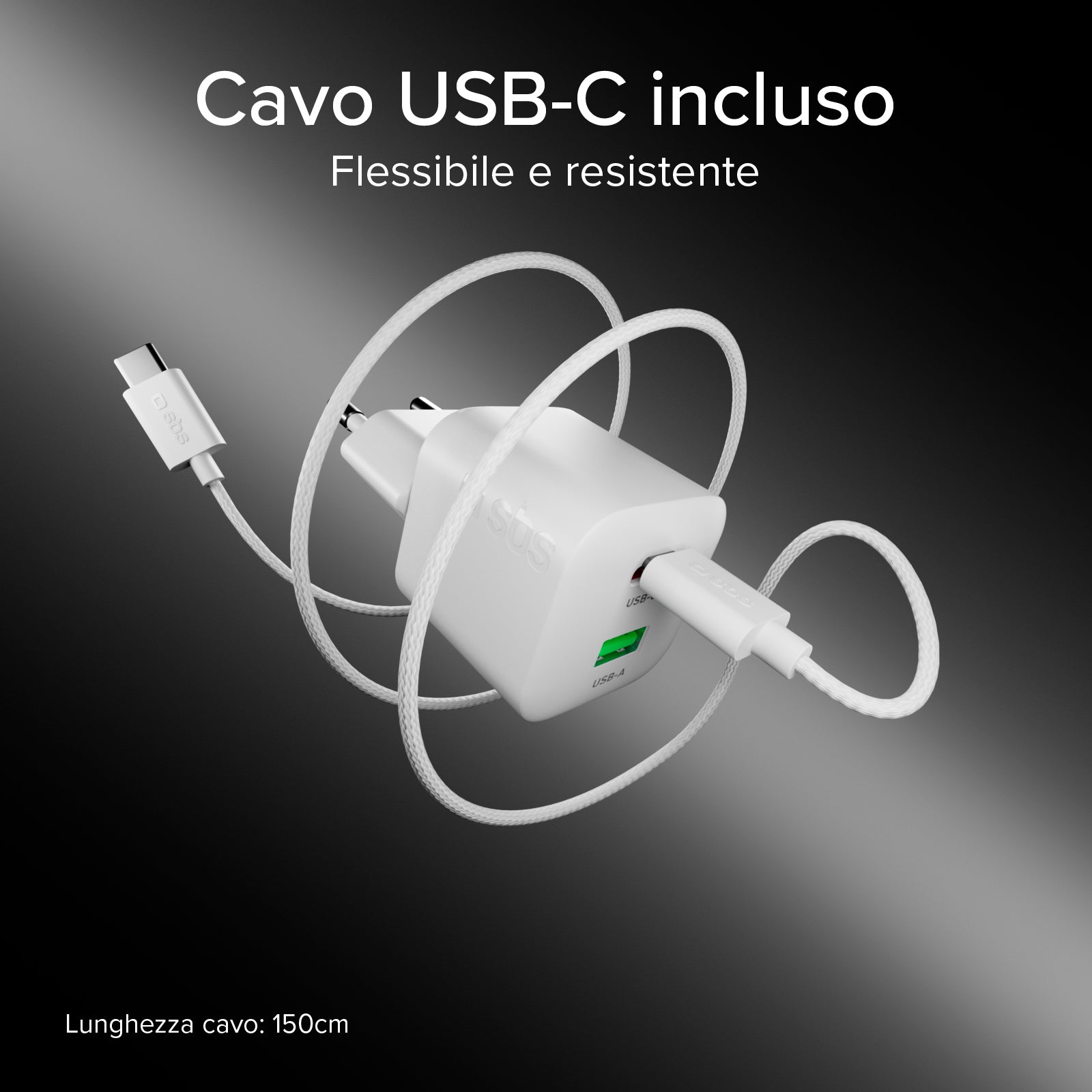 Kit de carga con cargador de pared 20W GaN Power Delivery y cable USB-C de 1,5 m