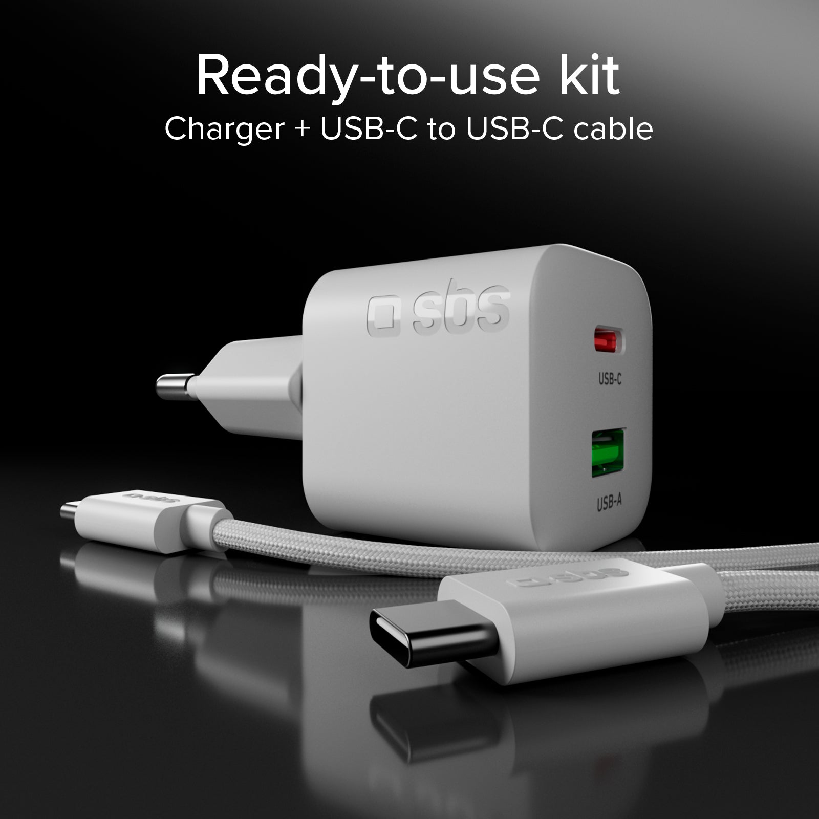 30W GaN wall charger kit with integrated Power Delivery and 1.5 m USB-C cable