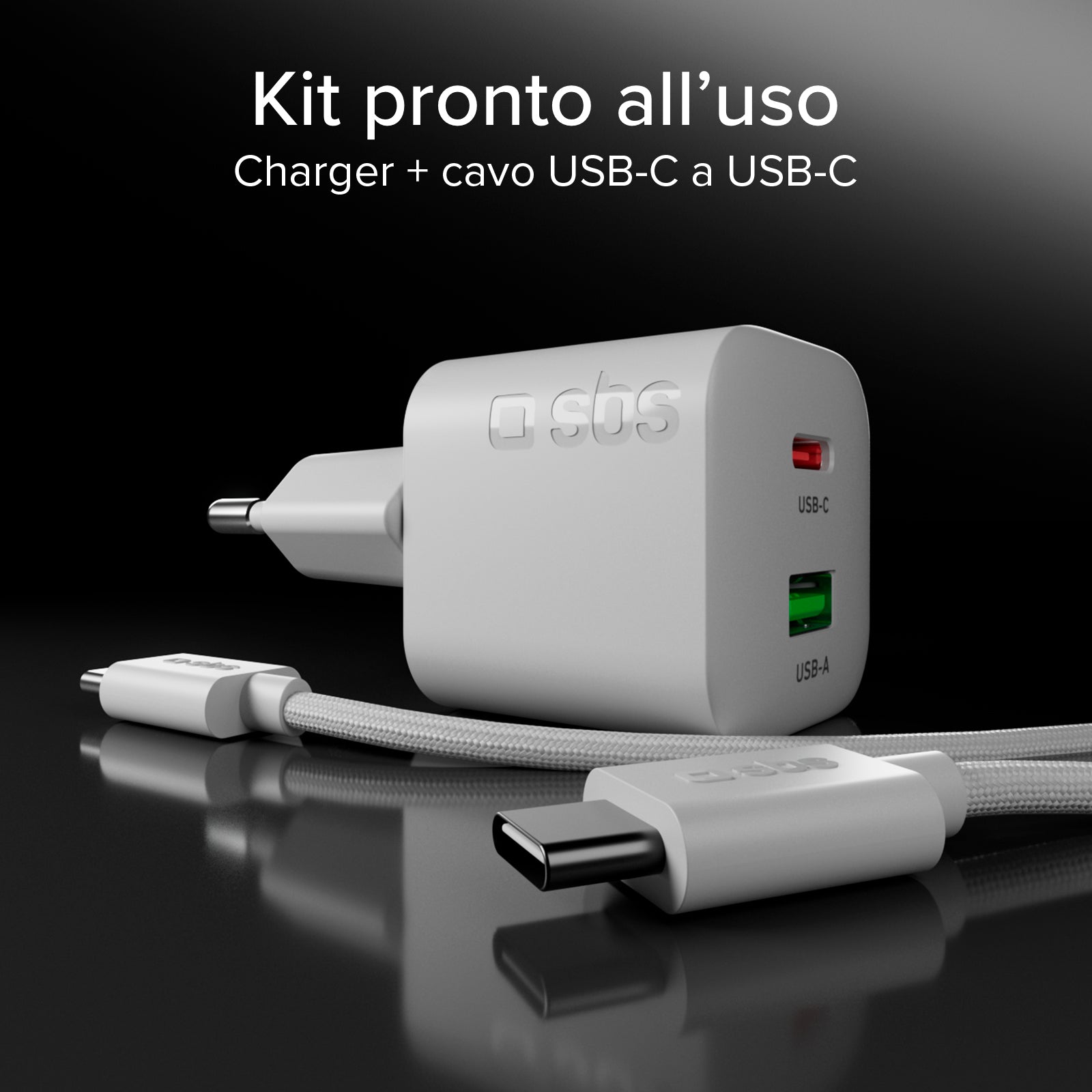 30W GaN wall charger kit with integrated Power Delivery and 1.5 m USB-C cable
