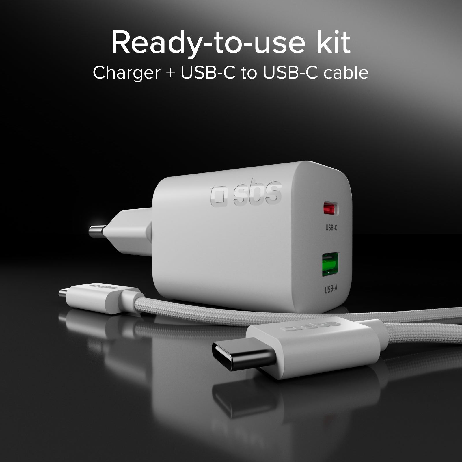 Kit cargador de pared 45W GaN y Power Delivery, con cable USB-C de 1,5 m