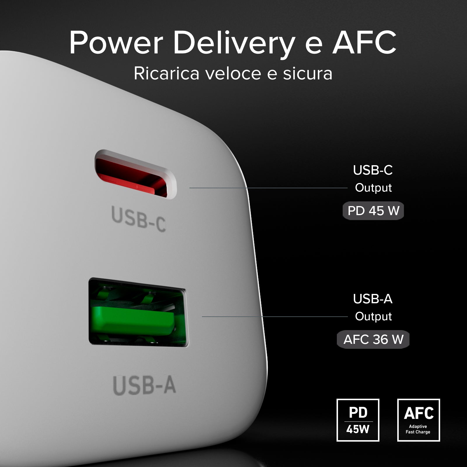 45W GaN Power Delivery wall charger kit with 1.5m USB-C cable