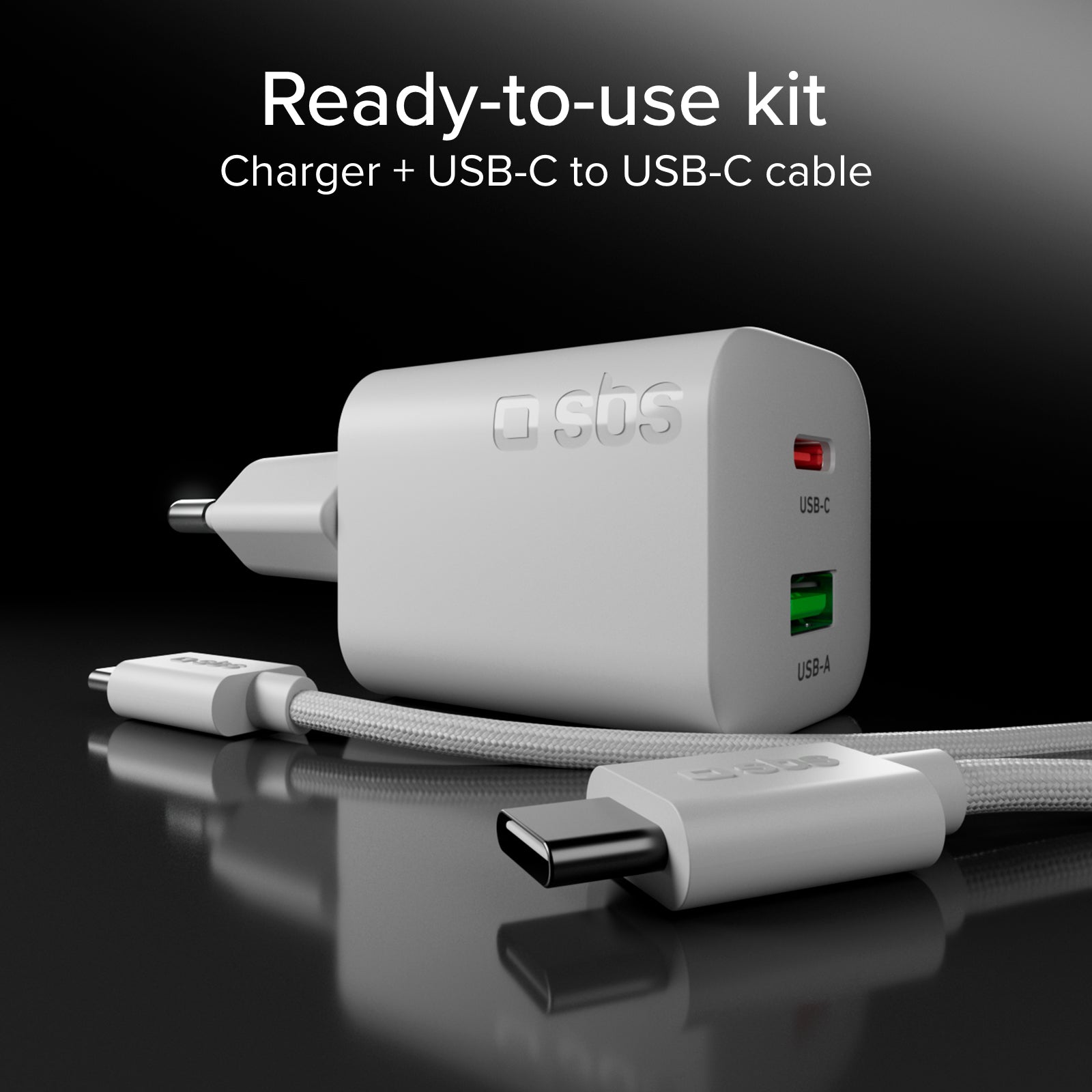 45W GaN Power Delivery wall charger kit with 1.5m USB-C cable