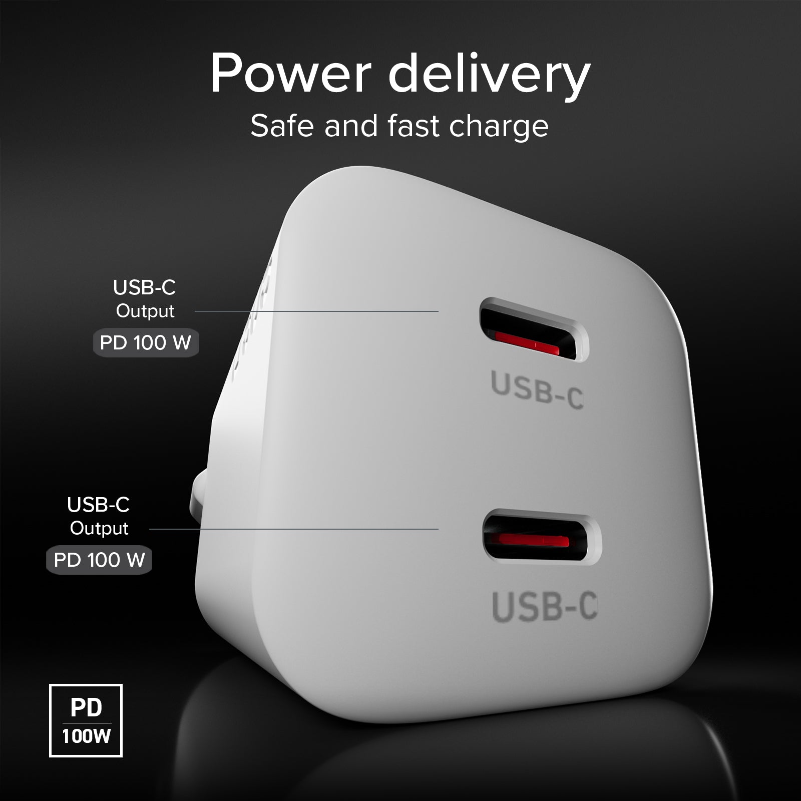 Kit con mini cargador de pared 100W GaN con 2 puertos USB-C + cable USB-C de 1,5 m