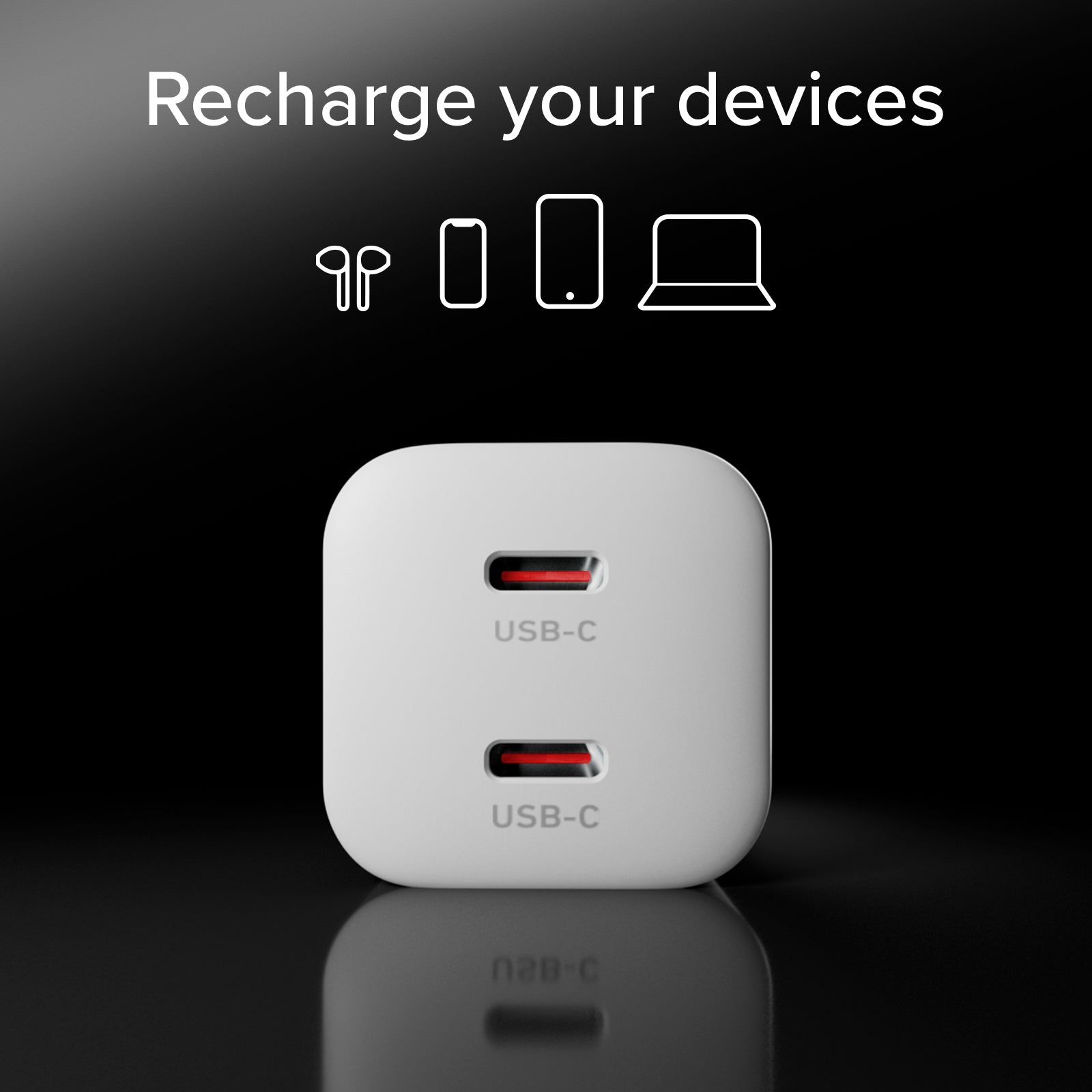 Kit con mini caricatore da parete 100W GaN con 2 porte USB-C + cavo USB-C 1,5m