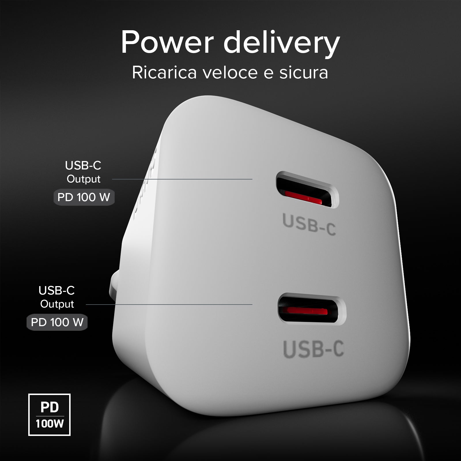 Kit con mini cargador de pared 100W GaN con 2 puertos USB-C + cable USB-C de 1,5 m