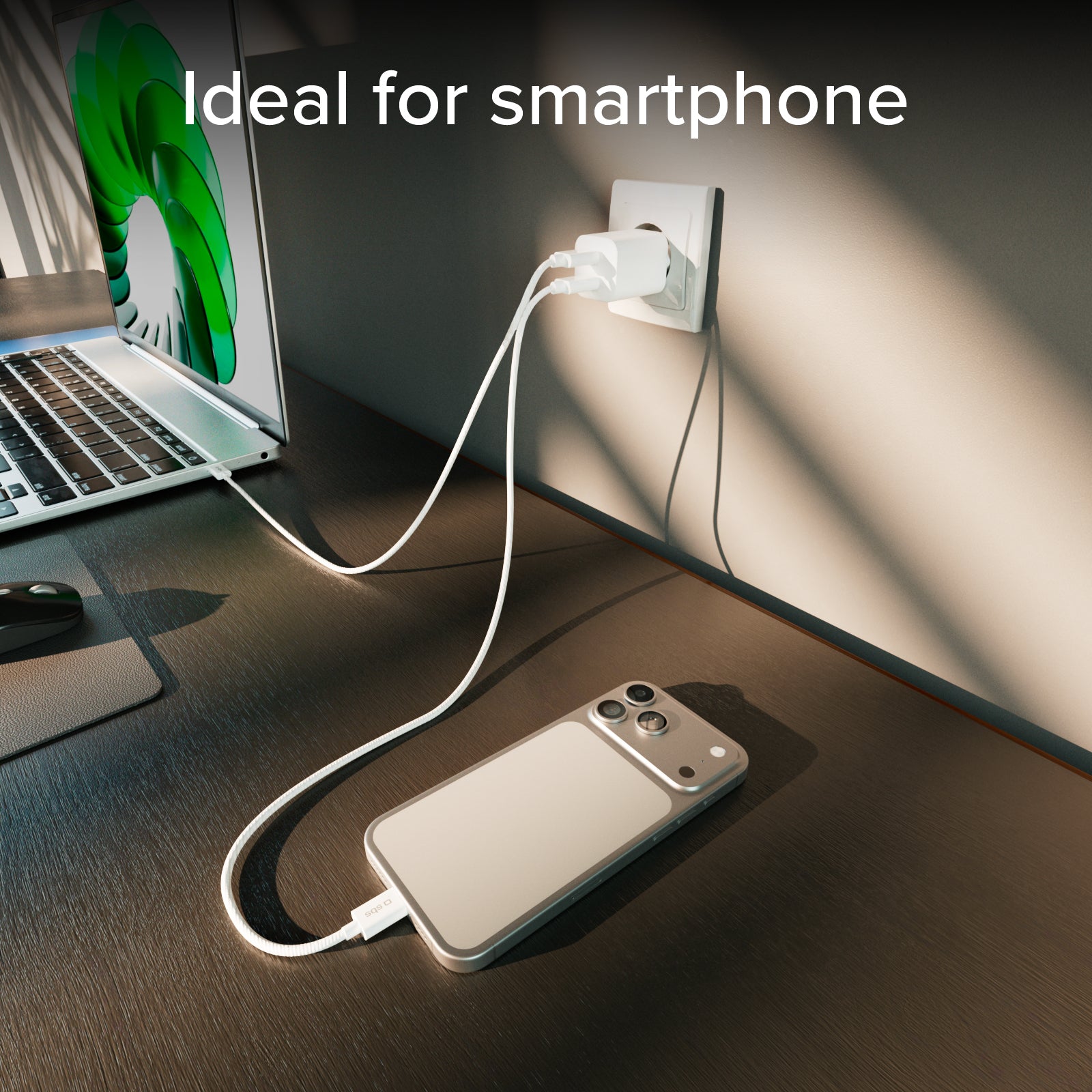 Kit con mini cargador de pared 100W GaN con 2 puertos USB-C + cable USB-C de 1,5 m